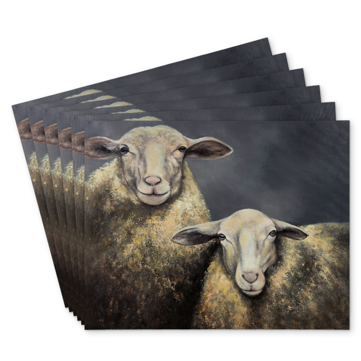 Picture of Begin Home Decor C6PP1418G0HKWM 14 x 18 in. Two Sheeps Polyester Placemat for Home Decor - Stylish Design - Set of 6