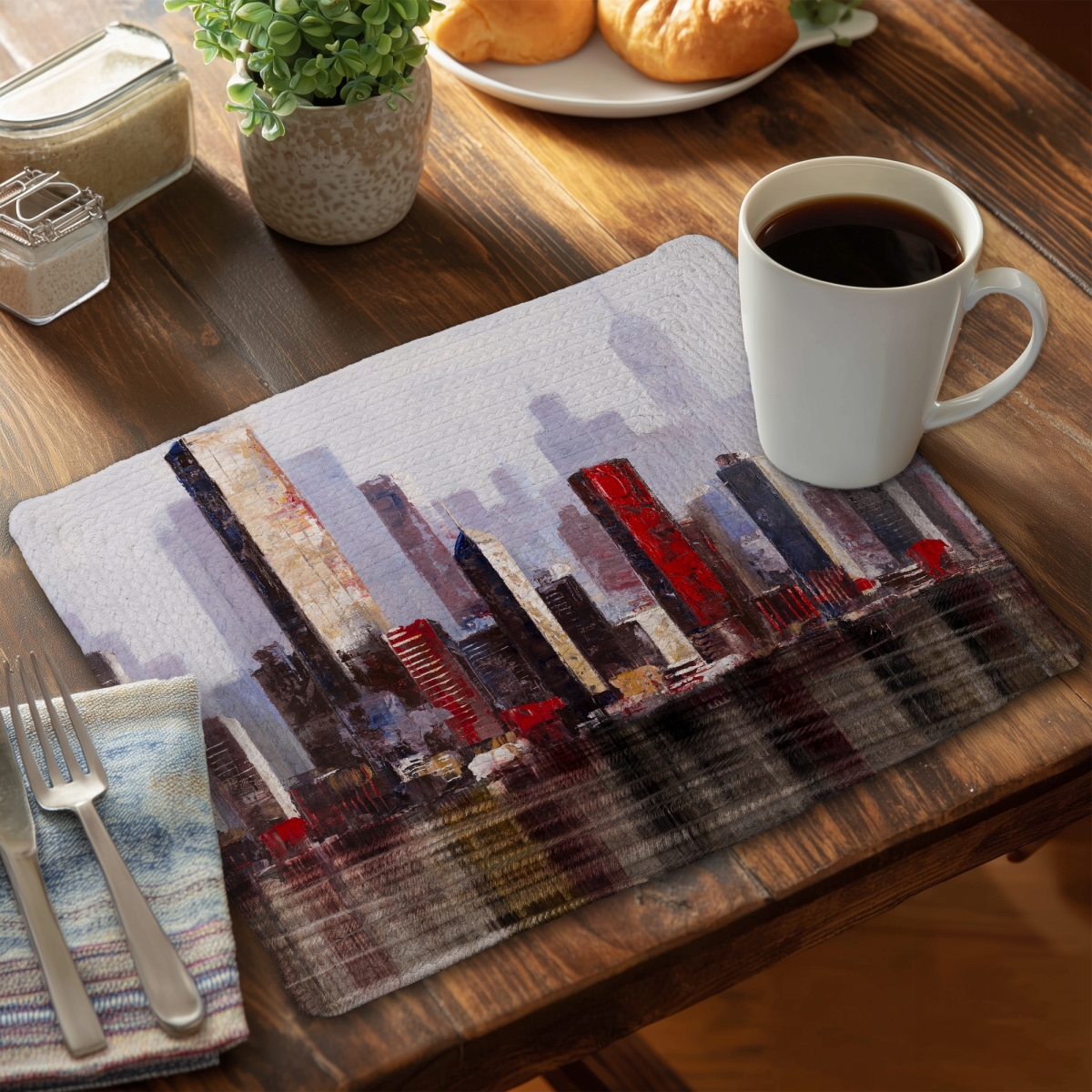Picture of Begin Home Decor C6BP141828ZU6F 14 x 18 in. Industrial City Style Braided Polyester Placemat - Home Decor - Set of 6