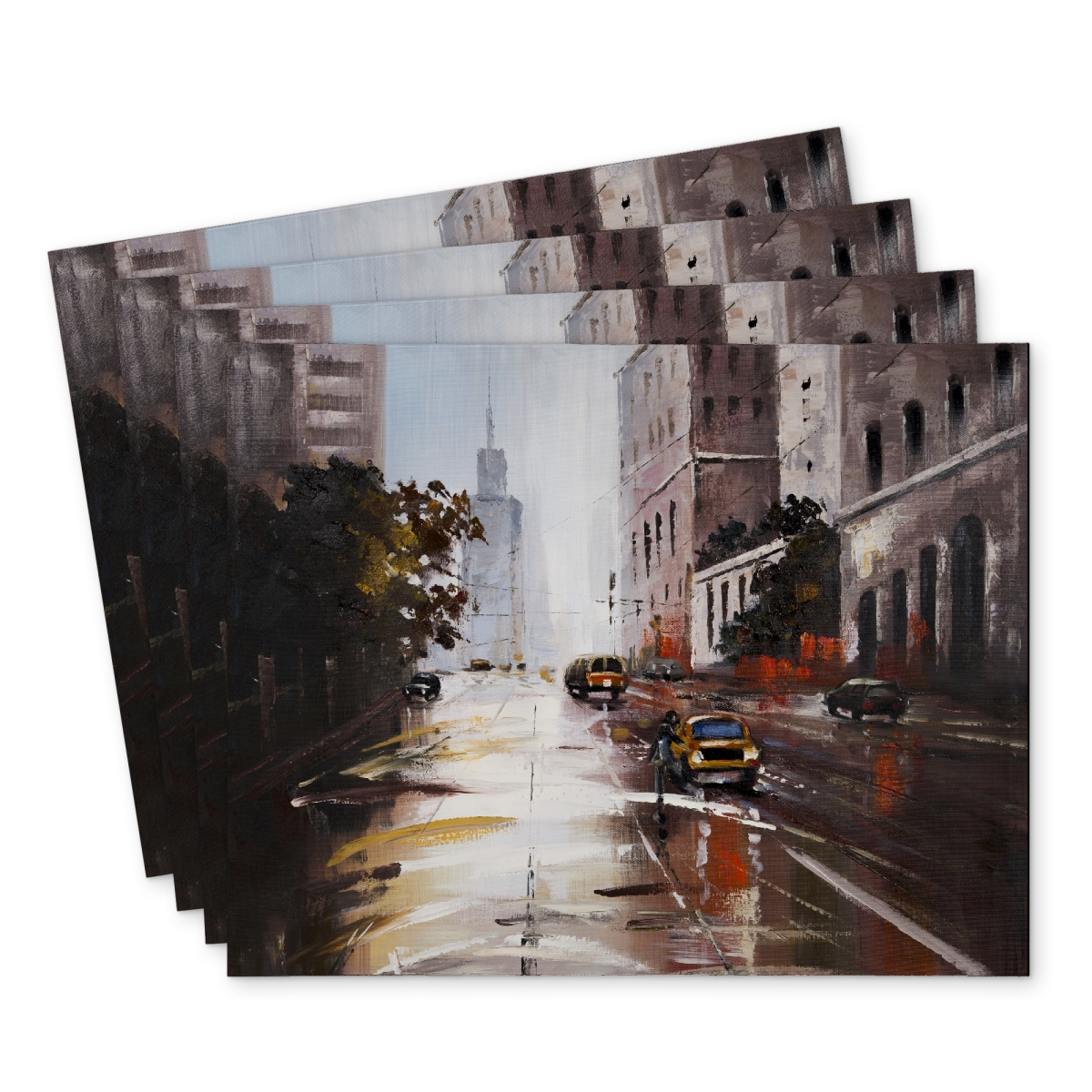 Picture of Begin Home Decor C4PP1418P4WH2E 14 x 18 in. Morning Street Scene Polyester Placemat - Home Decor Accessory - Set of 4