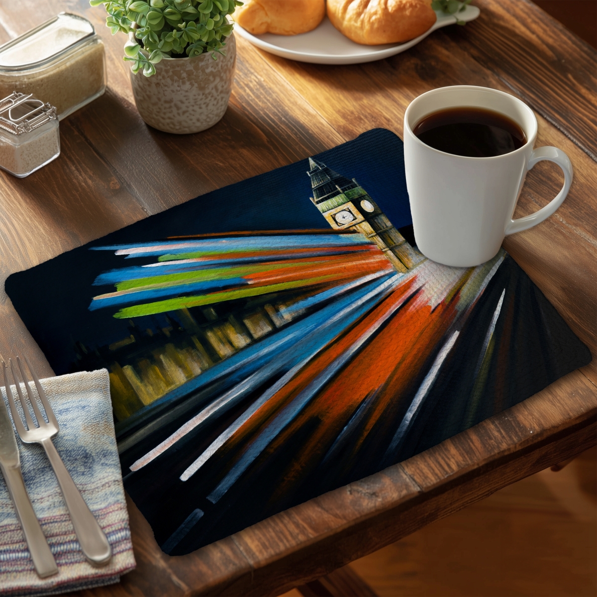 Picture of Begin Home Decor C6BP14183J2J3D 14 x 18 in. London Bus with Long Exposure - Braided Polyester Placemat - Set of 6