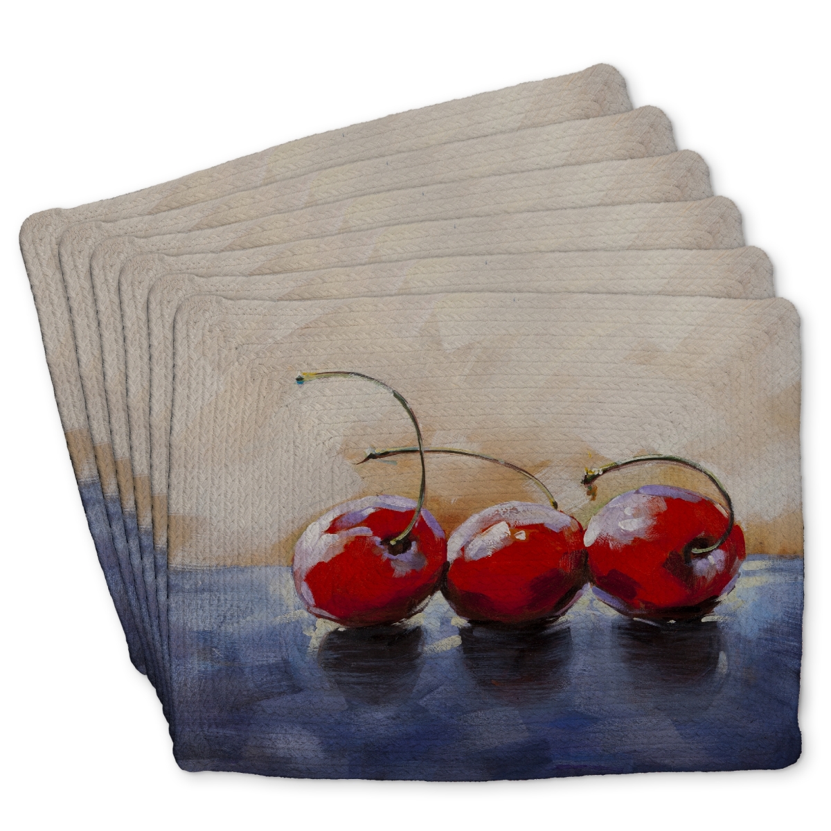 Picture of Begin Home Decor C6BP1418E41JMZ 14 x 18 in. Three Cherries Braided Polyester Placemat - Home Decor - Set of 6