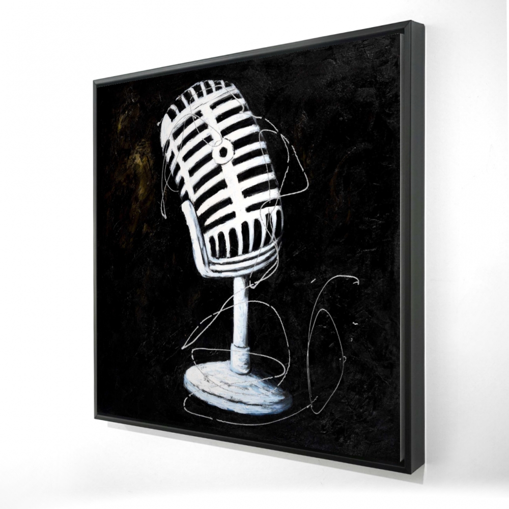 2081-3636-MU27 36 x 36 in. Microphone Man Cave Instrument Framed Canvas Home Decor