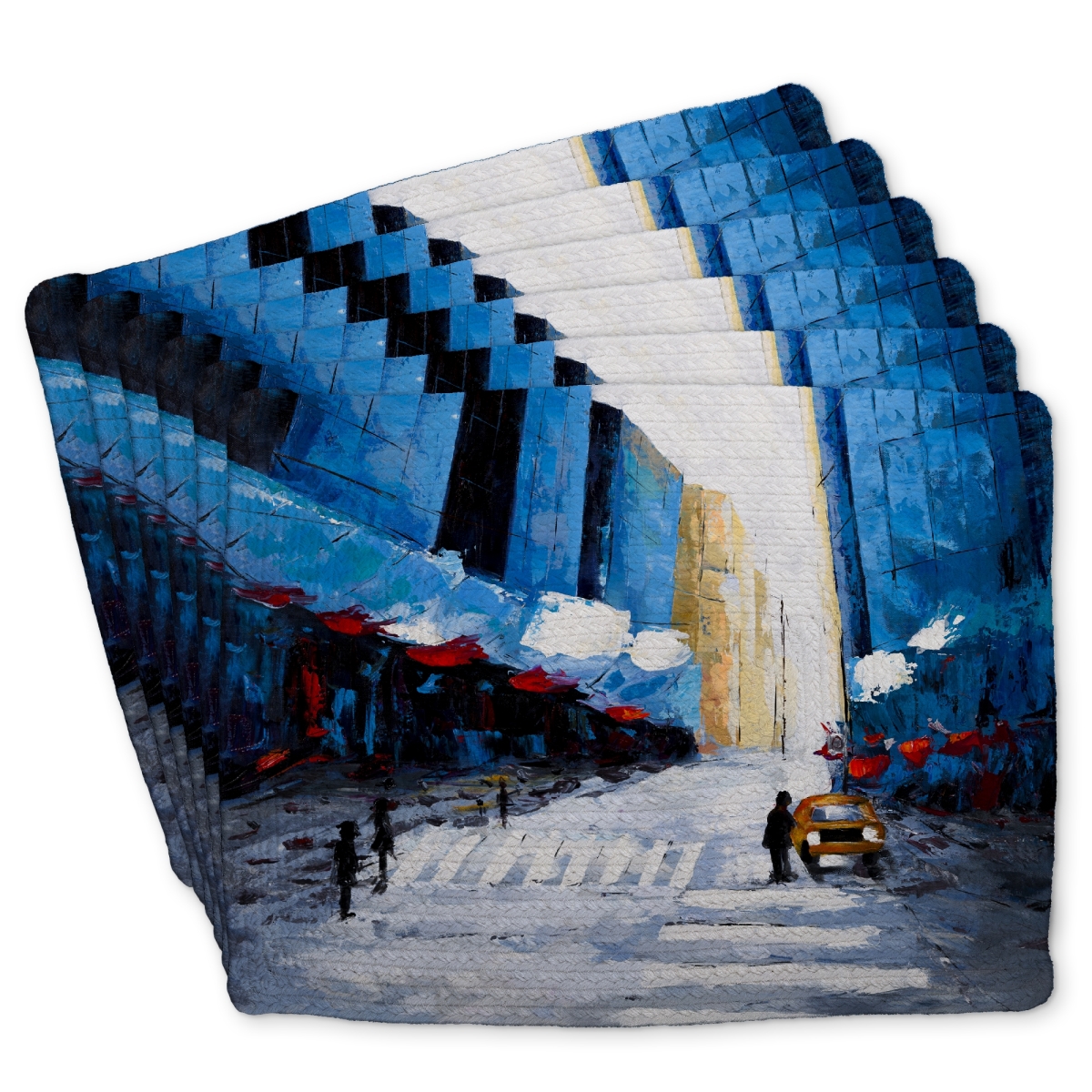 Picture of Begin Home Decor C6BP14185VFWPH 14 x 18 in. Blue Buildings Braided Polyester Placemat - Home Decor Accent - Set of 6