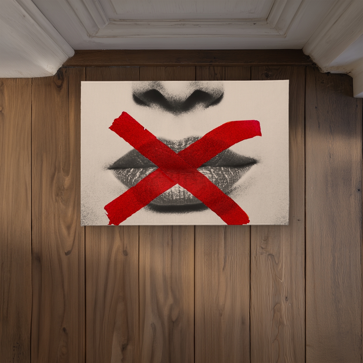CODM1724QID2TH 17 x 24 in. Grayscale Lips with Red X Door Mat - Red Sepia Home Decor