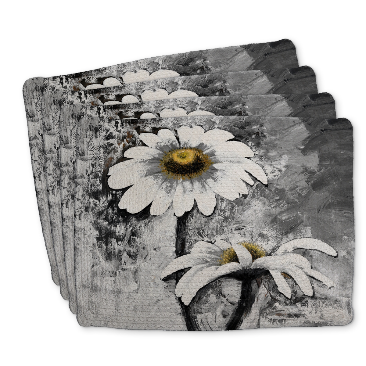 Picture of Begin Home Decor C4BP1418XOM5QY 14 x 18 in. Abstract Daisies Flowers Braided Polyester Placemat - Home Decor - Set of 4