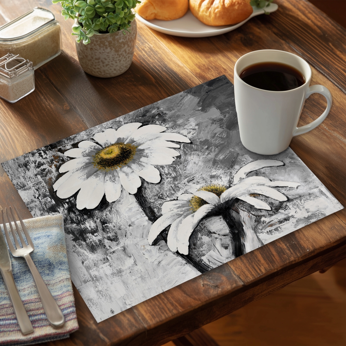 Picture of Begin Home Decor C4PP1418XCN2GK 14 x 18 in. Abstract Daisies Flowers Polyester Placemat - Home Decor - Set of 4