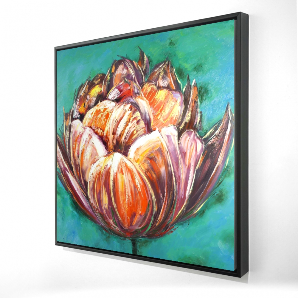 2081-3636-FL149 36 x 36 in. Abstract Double Tulips Flower - Framed Canvas Home Decor