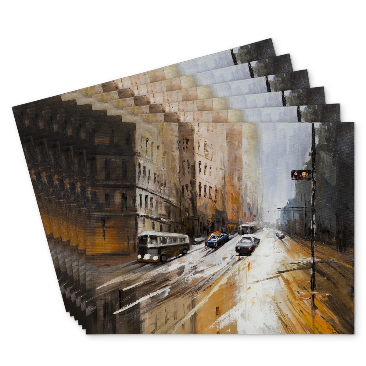 Picture of Begin Home Decor C6PP14180SSKYJ 14 x 18 in. Abstract City Street Polyester Placemat - Home Decor Accent - Set of 6