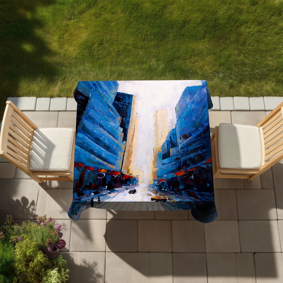 Picture of Begin Home Decor C1TC5858LAMK80 58 x 58 in. Blue Asymmetrical Street Tablecloth - Indoor Outdoor Decor