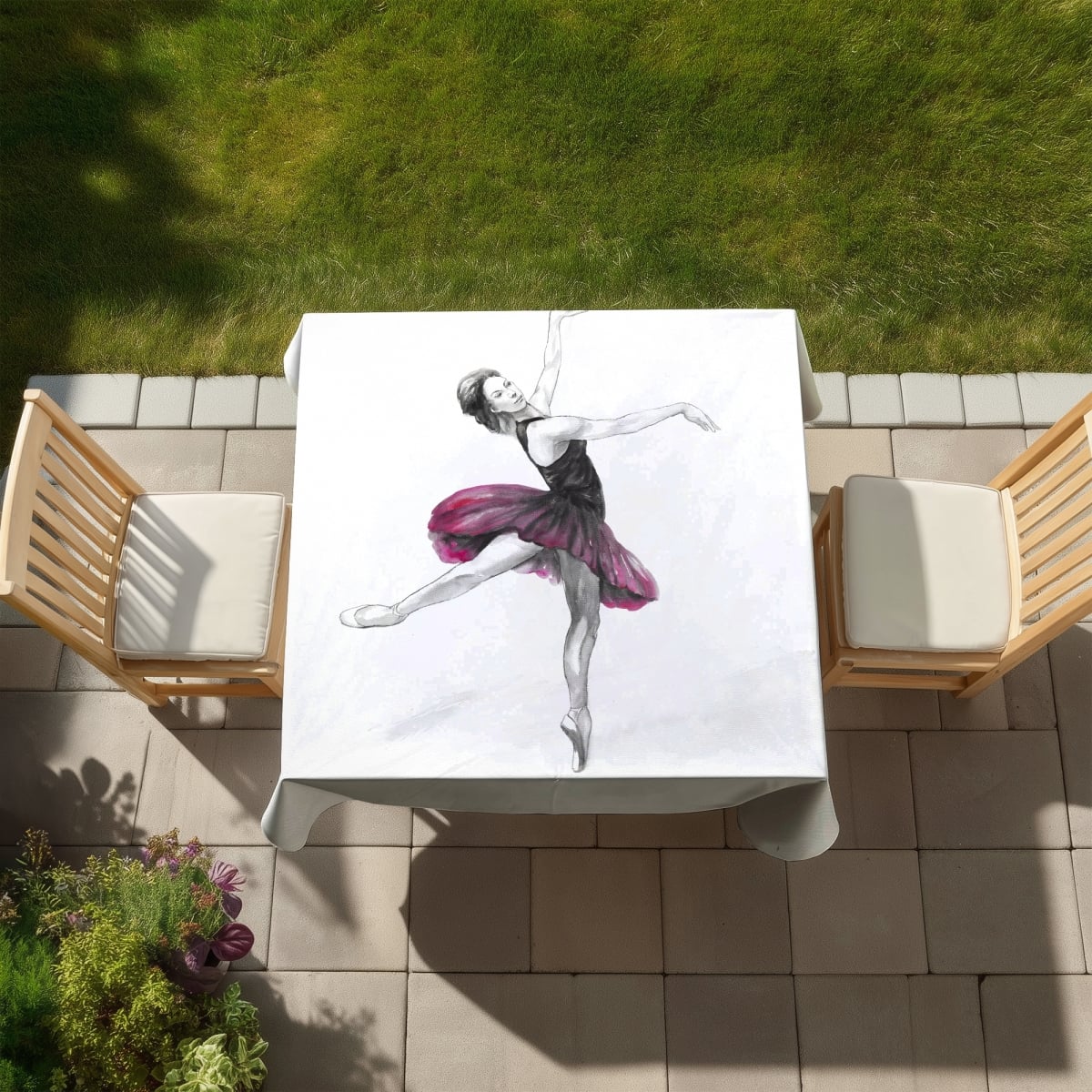 Picture of Begin Home Decor C1TC5858VWBMXE 58 x 58 in. Small Pink Ballerina Tablecloth - Bedroom Decor - Indoor Outdoor