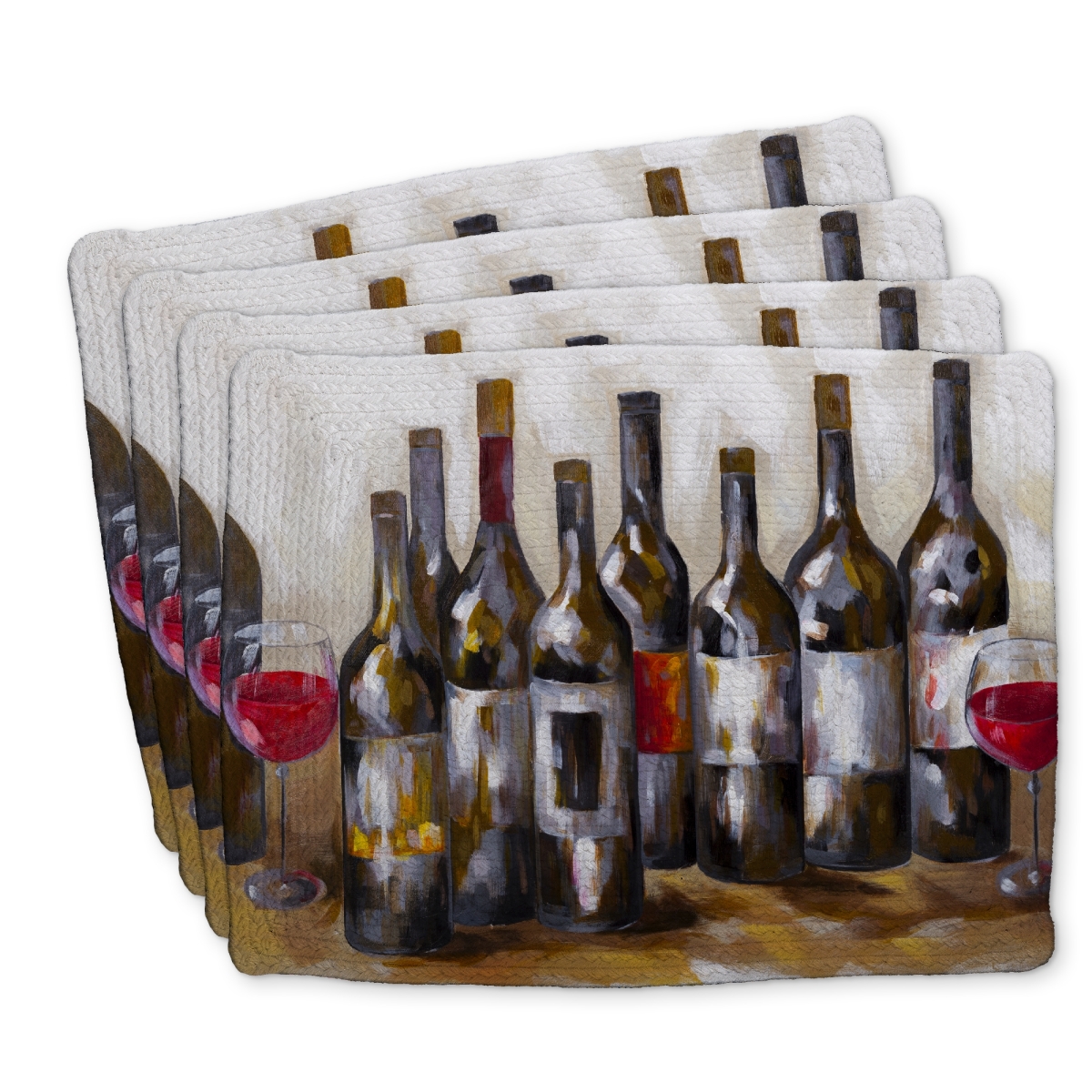 Picture of Begin Home Decor C4BP1418RTS64D 14 x 18 in. Red Wine Bottles - Braided Polyester Placemat for Home Decor - Set of 4