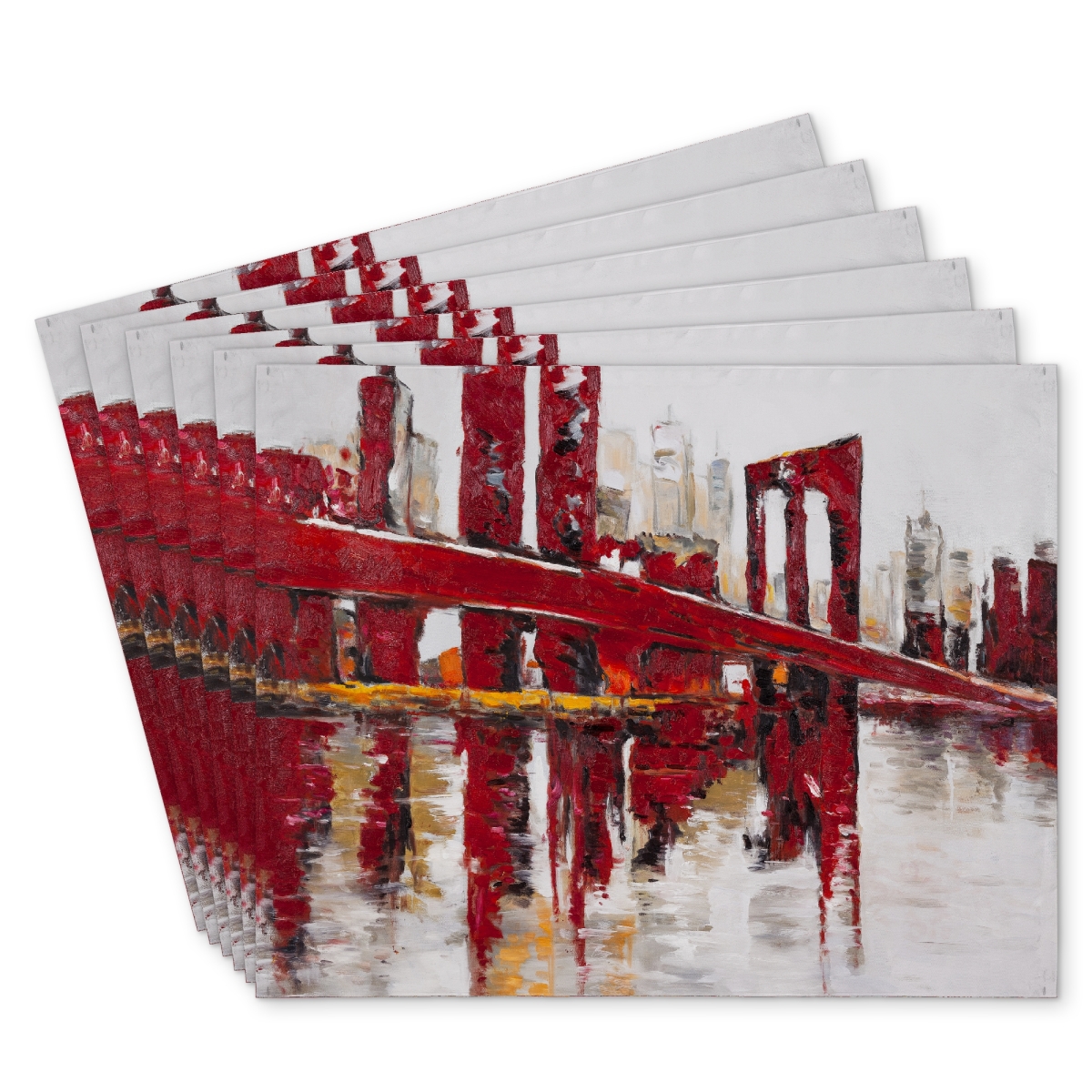 Picture of Begin Home Decor C6PP1418X7XL93 14 x 18 in. Abstract & Industrial Red Bridge Polyester Placemat - Home Decor - Set of 6
