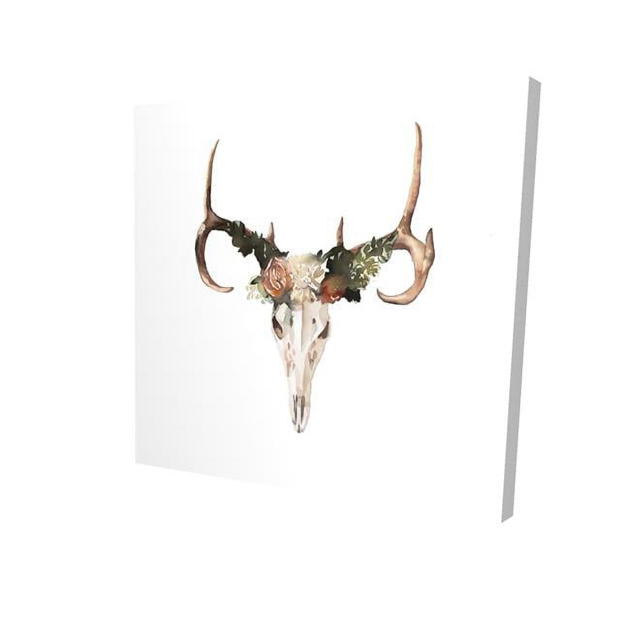 8 x 8 in. Deer Skull with Roses-Print on Canvas