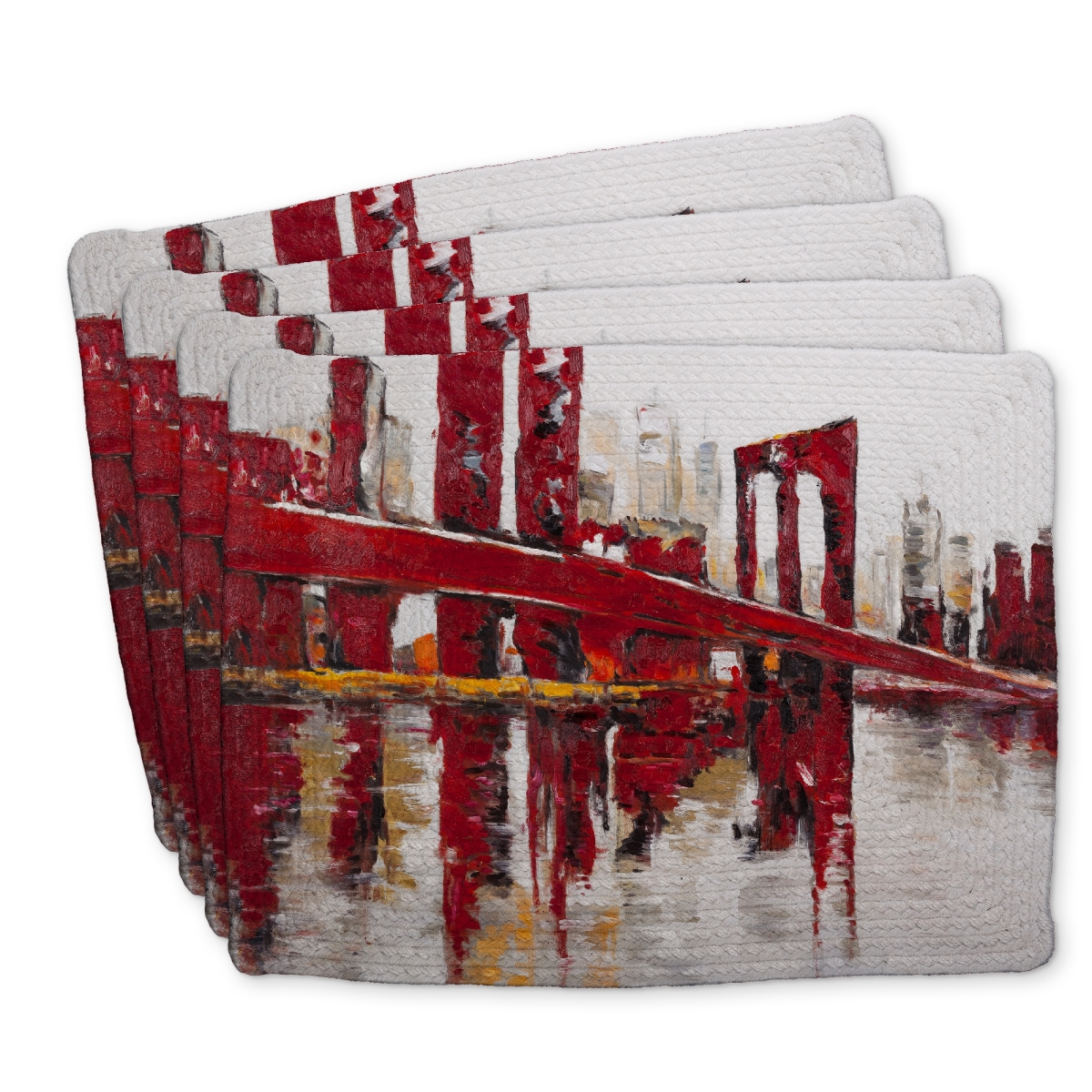 Picture of Begin Home Decor C4BP1418J892JP 14 x 18 in. Abstract & Industrial Red Bridge Braided Polyester Placemat - Set of 4