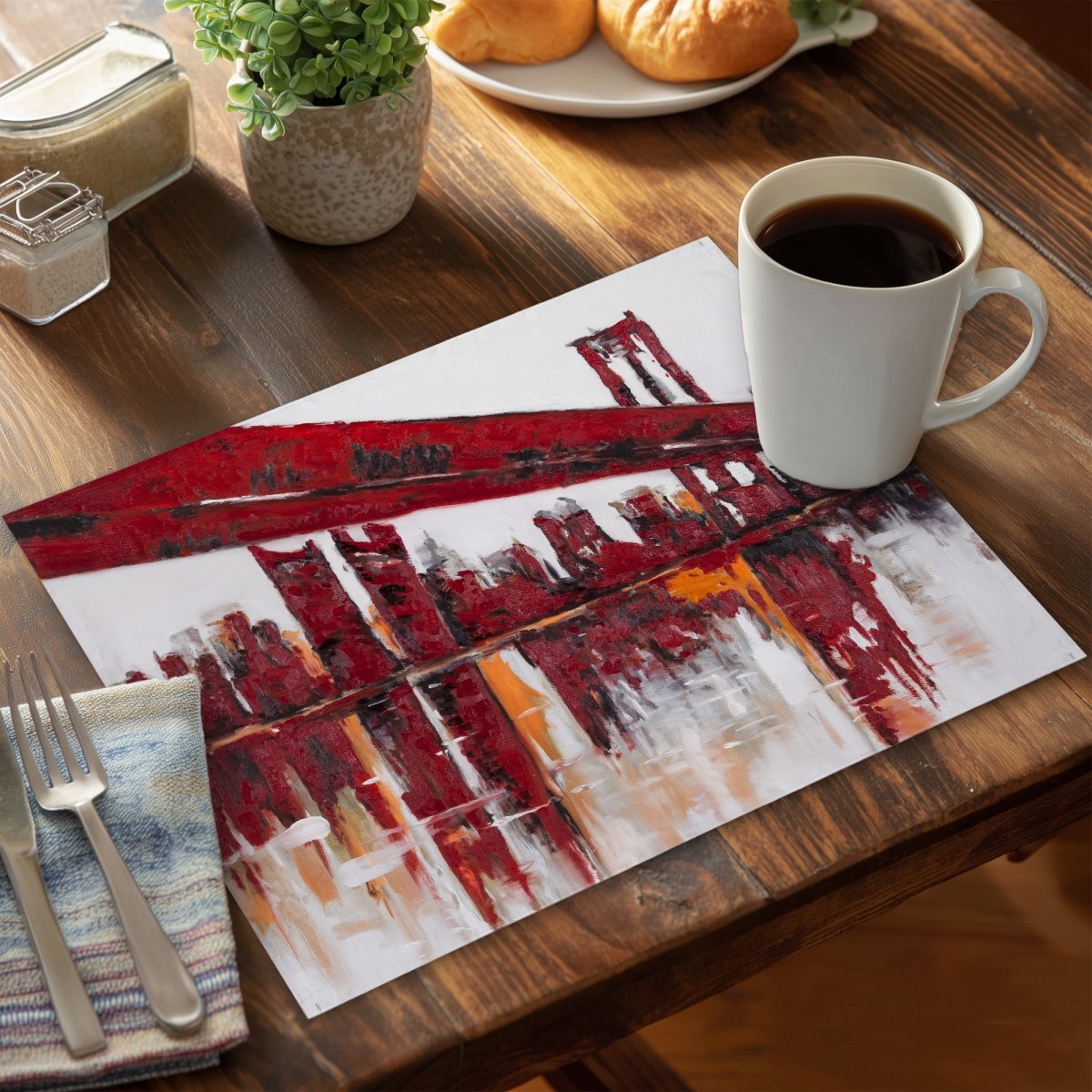 Picture of Begin Home Decor C4PP14184A3FM1 14 x 18 in. Red Bridge Polyester Placemat for Elegant Home Decor - Set of 4