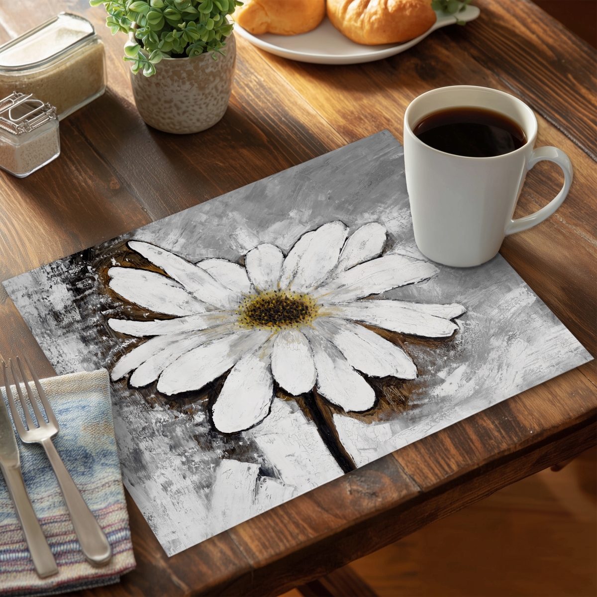 Picture of Begin Home Decor C4PP1418HN0SA2 14 x 18 in. Abstract Daisy Polyester Placemat - Home Decor Essential - Set of 4
