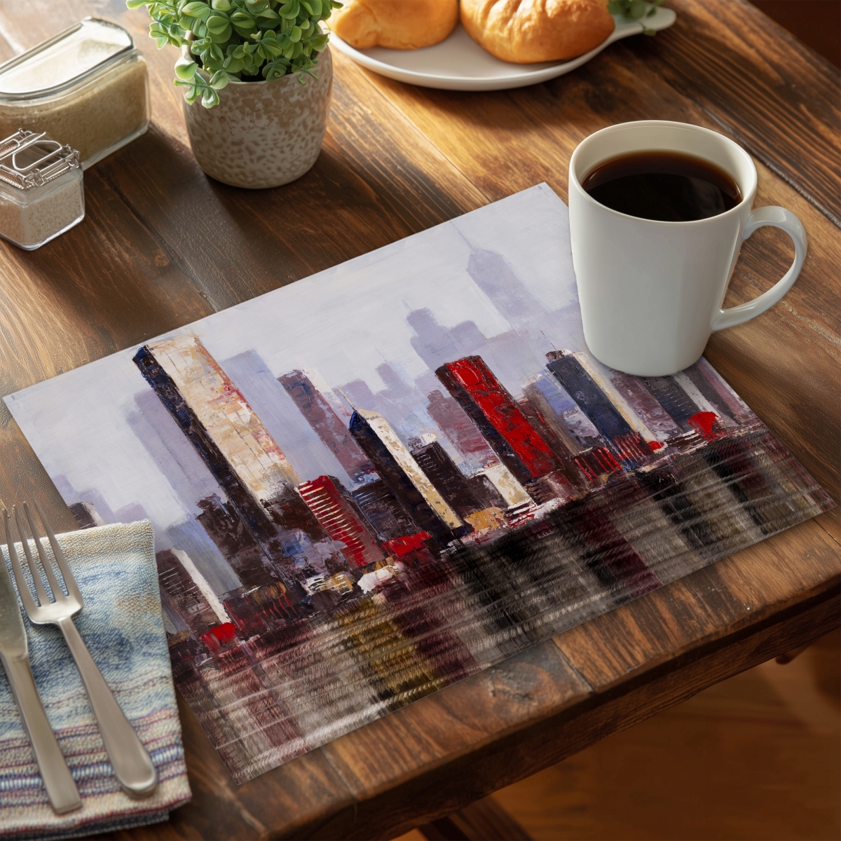 Picture of Begin Home Decor C4PP1418TP9XNG 14 x 18 in. Industrial City Style Polyester Placemat for Home Decor - Set of 4