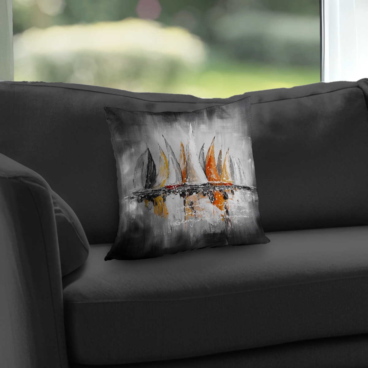 C1PC141424QF3W 14 x 14 in. Sails on the Winds - Gray Poly Twill Living Room Throw Decor