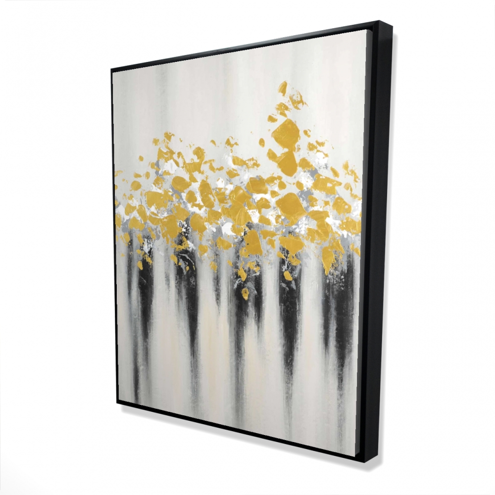2081-6048-AB34 48 x 60 in. Small Golden Spots - Black Shapes Framed Canvas - Home Decor