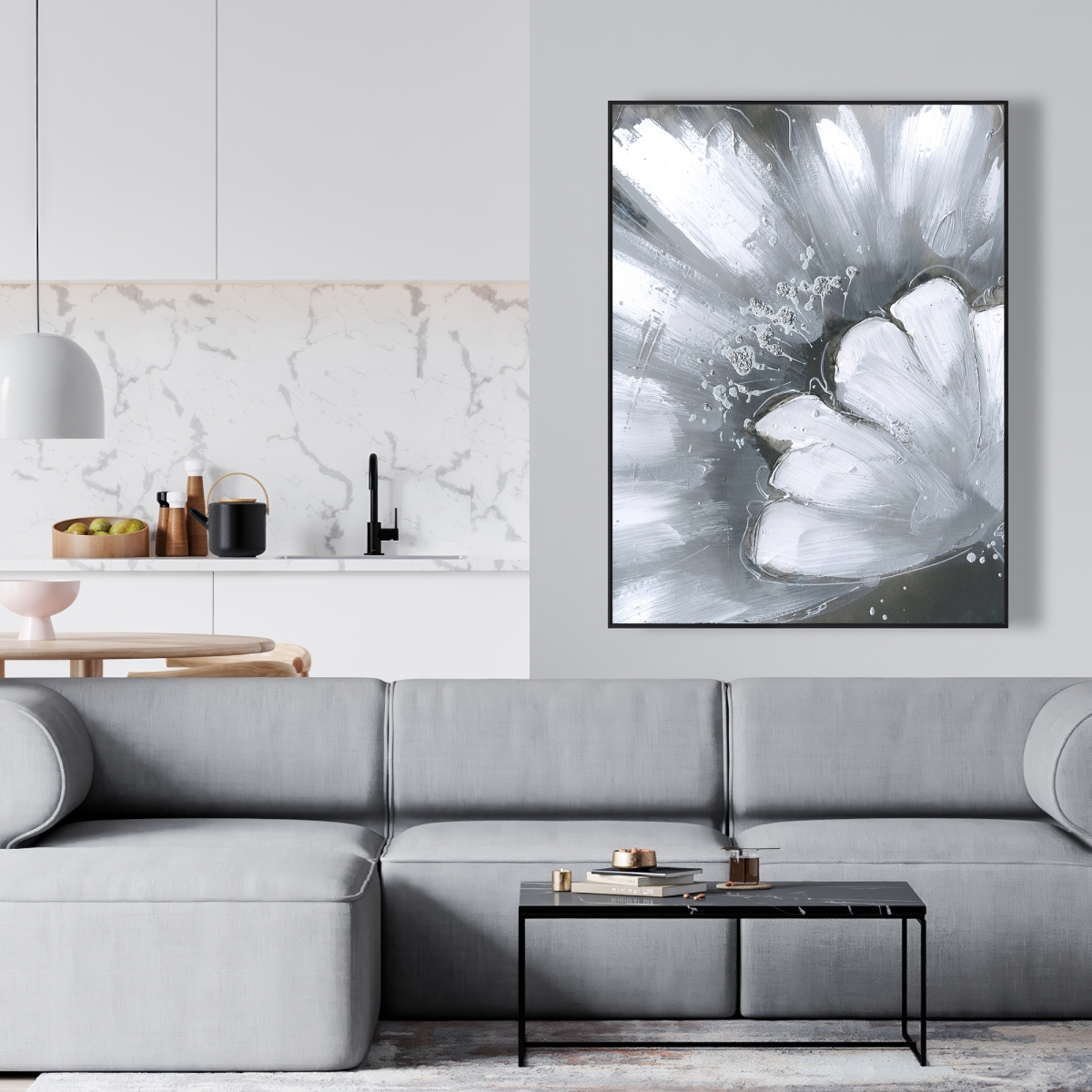 C1FC3648REYNX2 36 x 48 in. White Flower with Paint Splash - Framed Canvas Home Decor