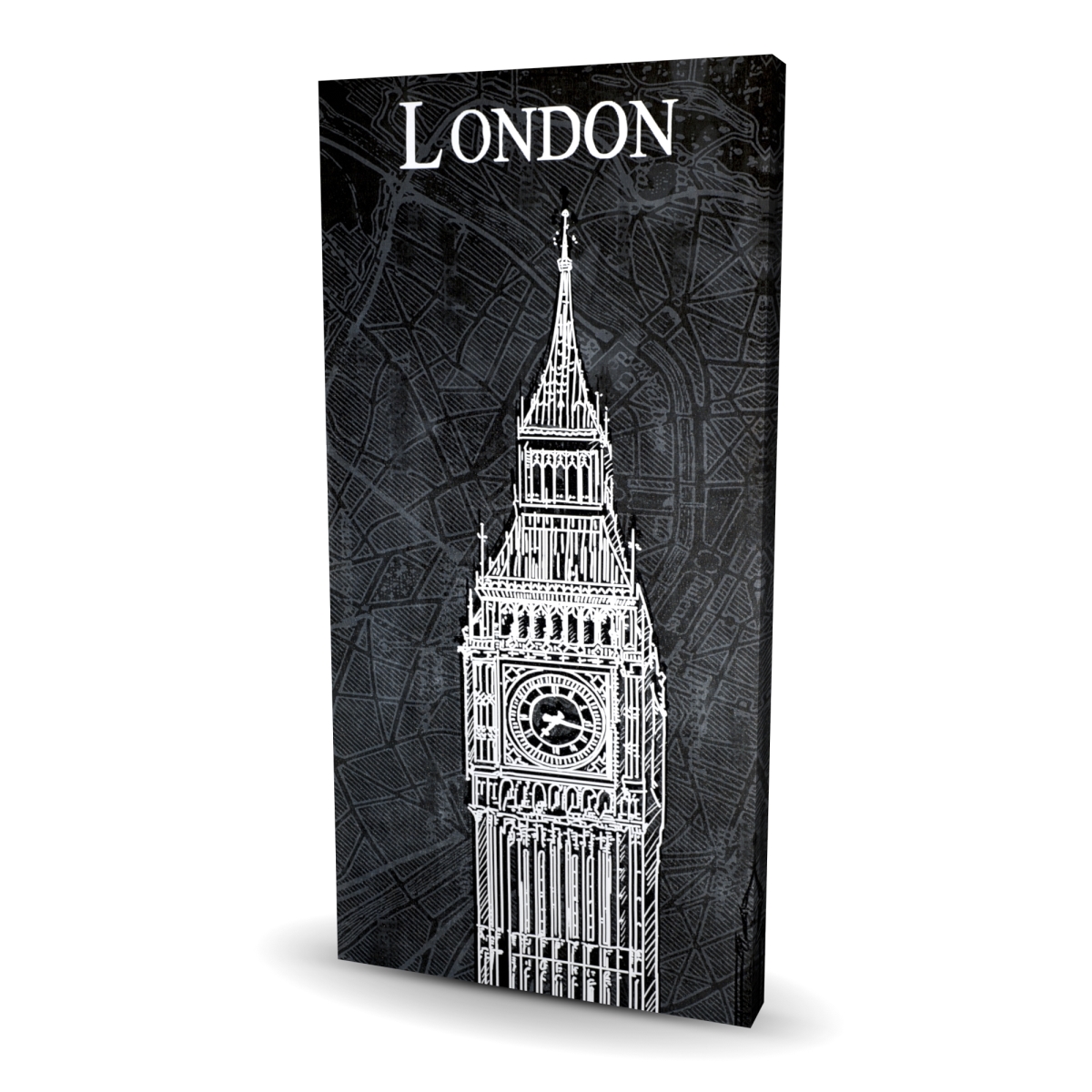C1RC24487NR1RB 24 x 48 in. Big Ben Sketch with Map Background - Architecture Canvas Decor