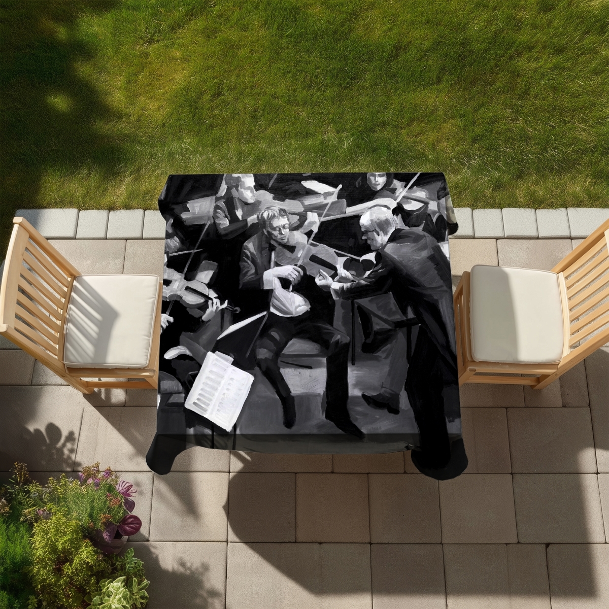 Picture of Begin Home Decor C1TC5858TAB4EG 58 x 58 in. Symphony Orchestra Tablecloth - Contemporary Man Cave Decor