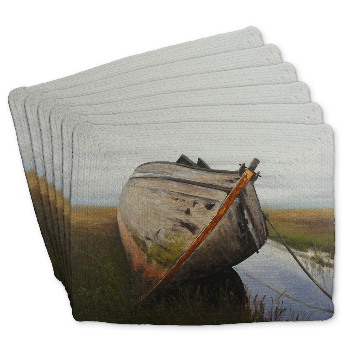 Picture of Begin Home Decor C6BP141831XY4F 14 x 18 in. Old Abandoned Boat in a Swamp Braided Polyester Placemat - Home Decor - Set of 6