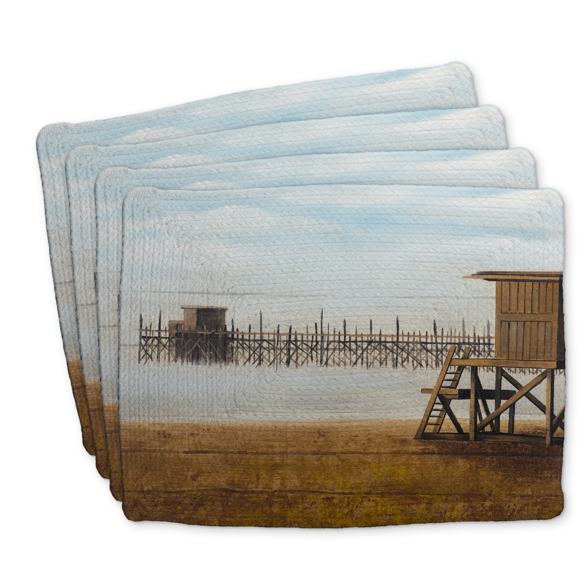 Picture of Begin Home Decor C4BP14187WMYHR 14 x 18 in. Lifeguard Tower Placemat - Braided Polyester Beach Decor - Set of 4