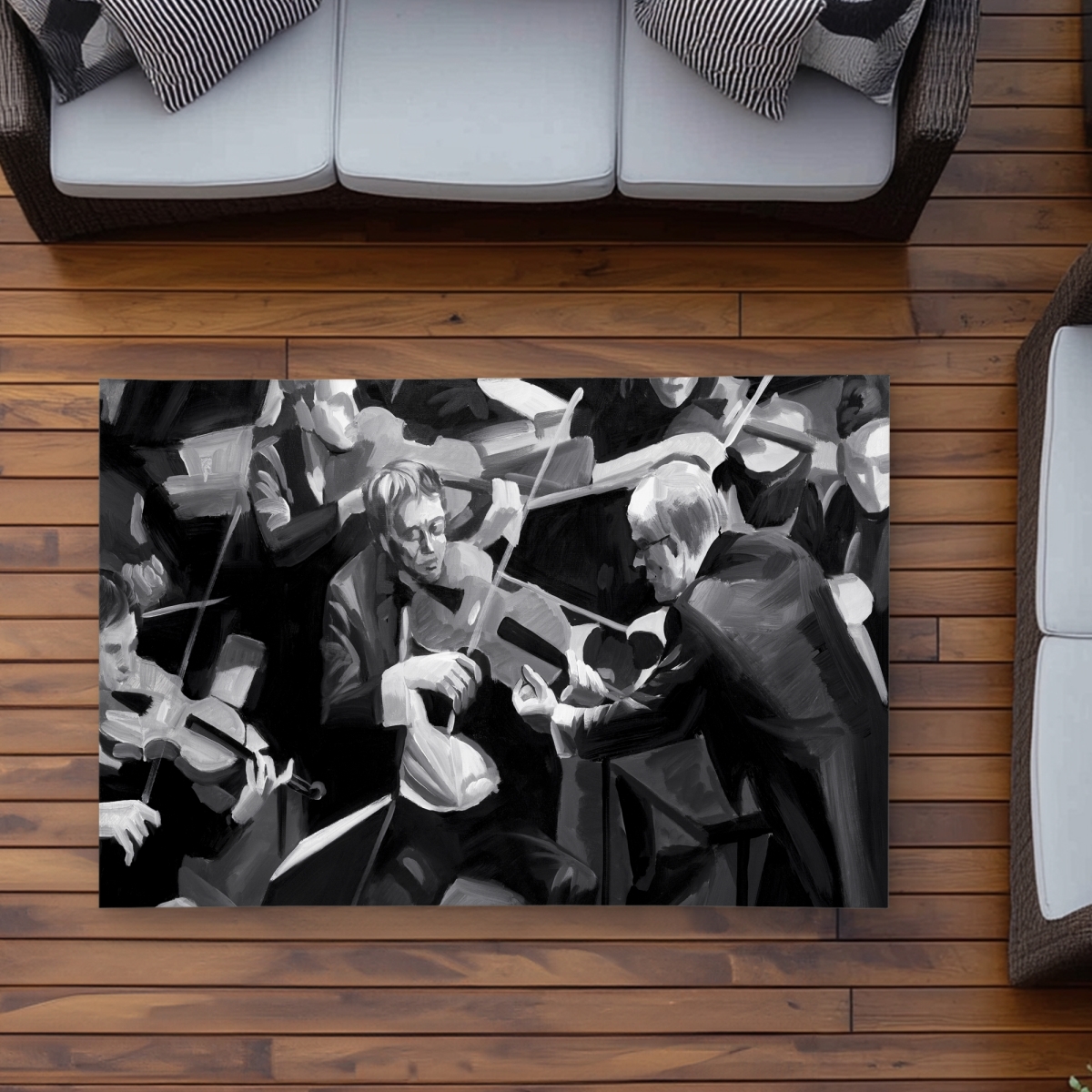 C1ROAR351TK96N 3 x 5 ft. Symphony Orchestra Performing Black & White Outdoor Area Rug - Rectangle