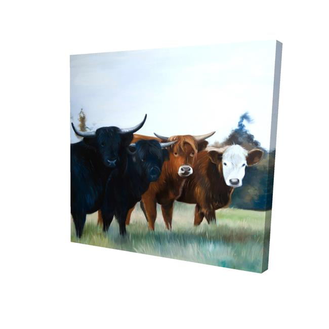 8 x 8 in. Four Highland Cows-Print on Canvas
