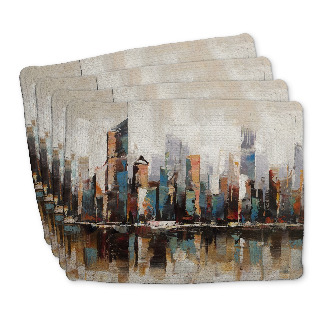 Picture of Begin Home Decor C4BP1418KZ6DB5 14 x 18 in. Abstract Buildings with Textures - Braided Polyester Placemat - Set of 4