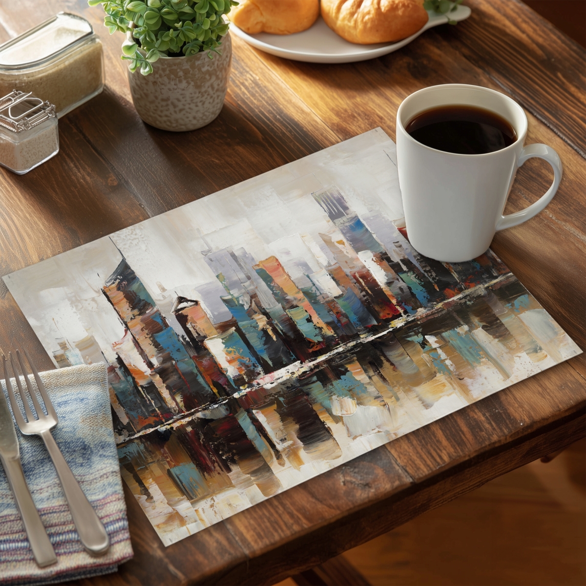 Picture of Begin Home Decor C6PP1418H66TMG 14 x 18 in. Abstract Buildings with Textures - Polyester Placemat for Decor - Set of 6