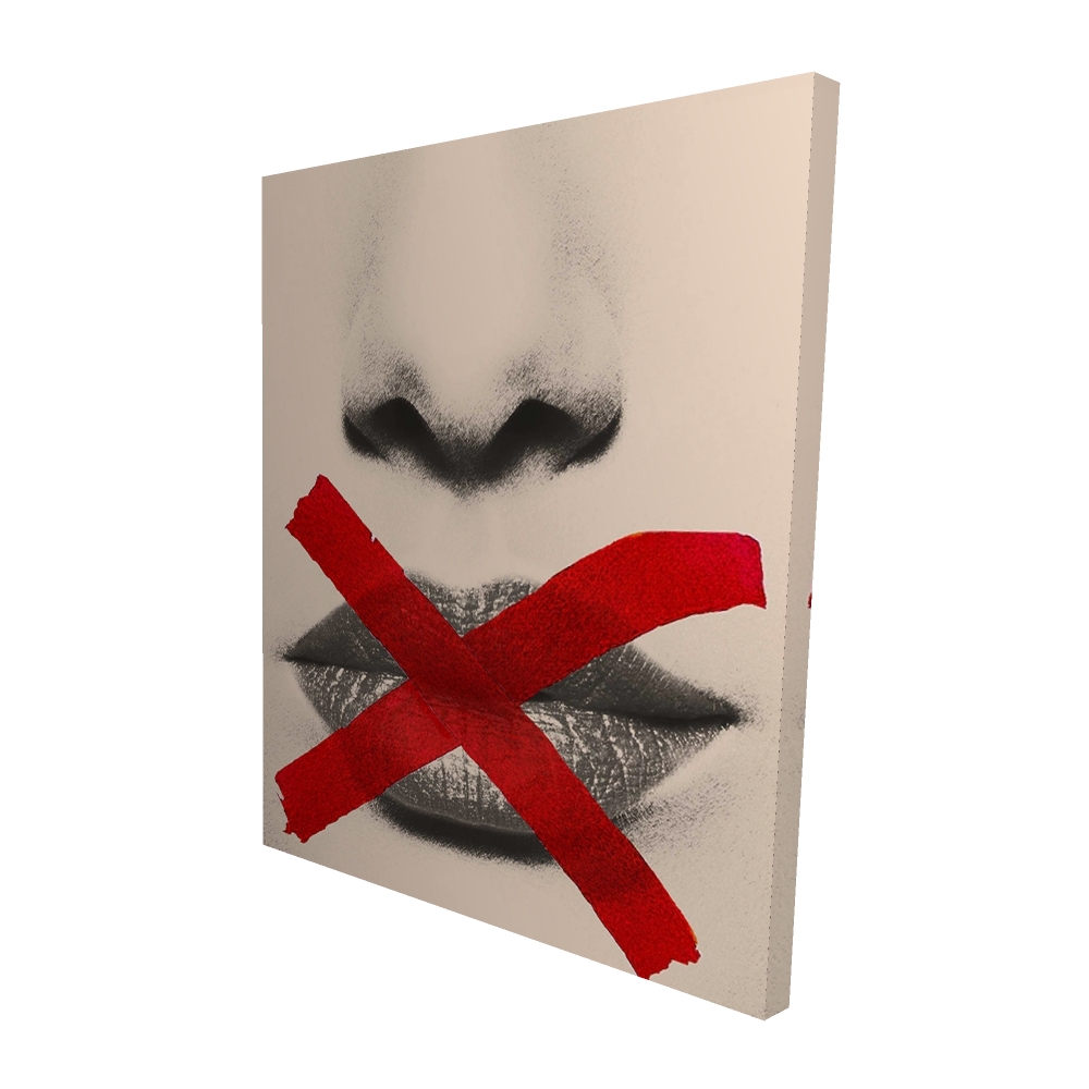 2080-6048-FI14 48 x 60 in. Grayscale Lips with Red X - Figurative Sepia Canvas Art