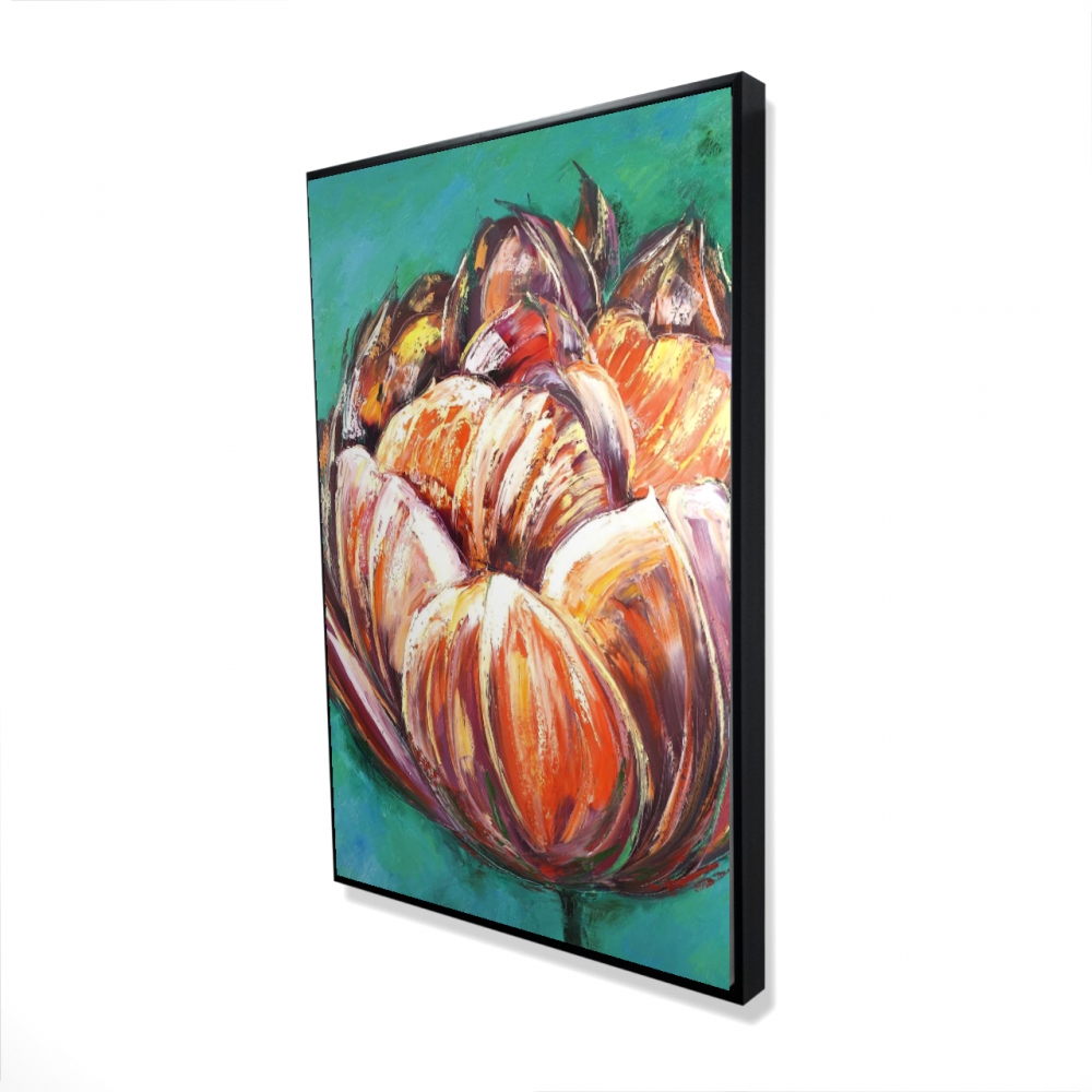 2081-3624-FL149 24 x 36 in. Abstract Double Tulips Flower - Framed Canvas Home Decor