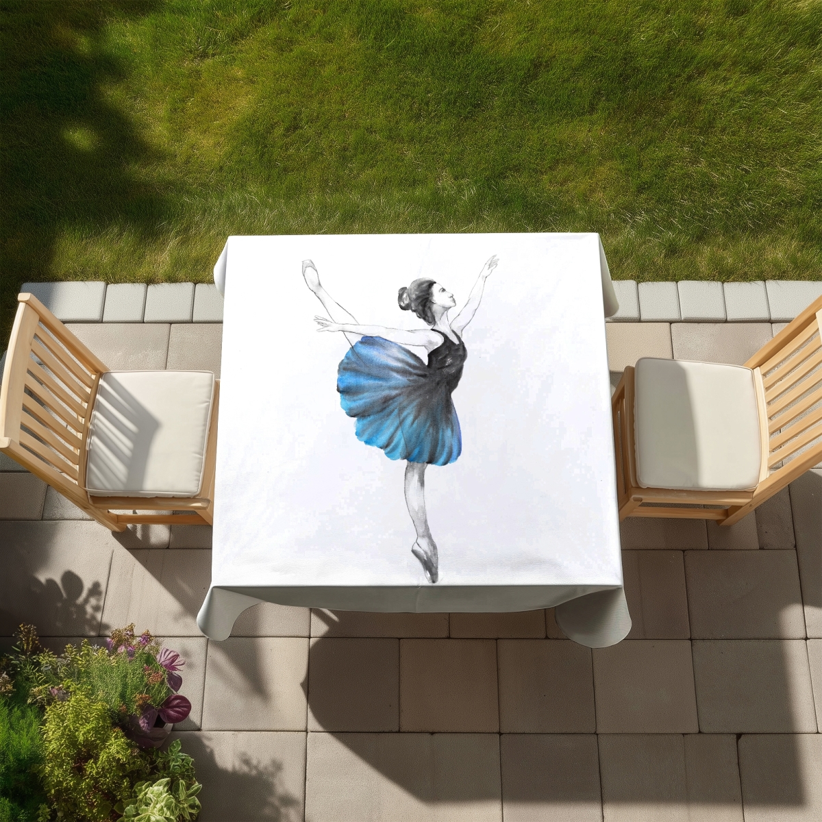 Picture of Begin Home Decor C1TC585813YUUS 58 x 58 in. Small Blue Ballerina Tablecloth - Romantic Bedroom Decor