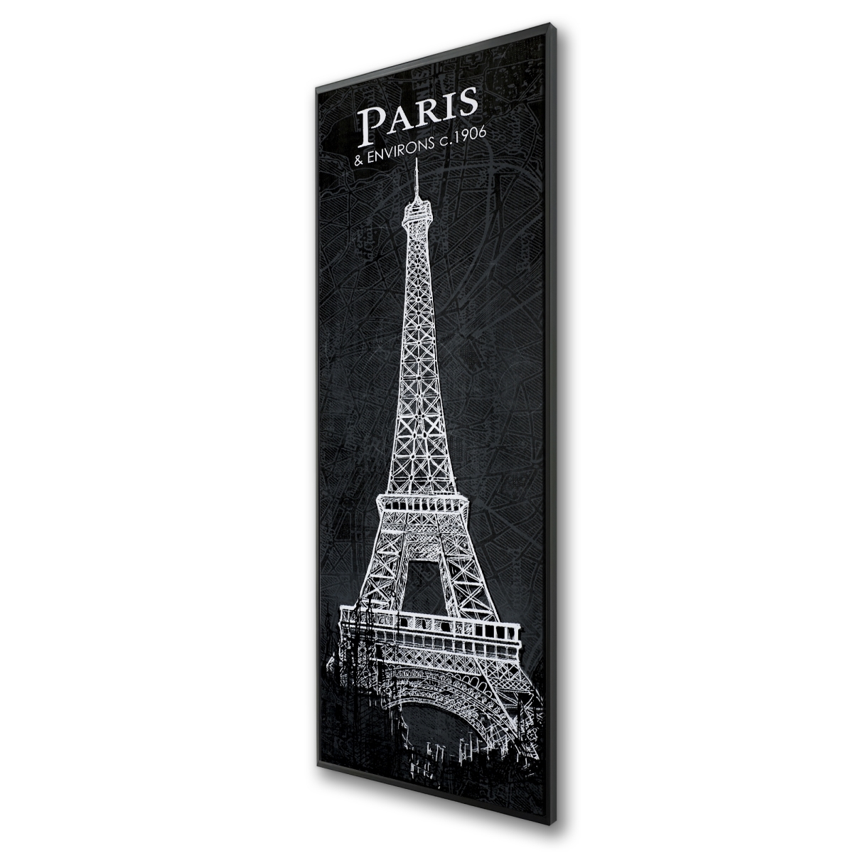 C1FC1648AE6Q5G 16 x 48 in. Eiffel Tower Sketch with Map - Industrial Framed Canvas Decor