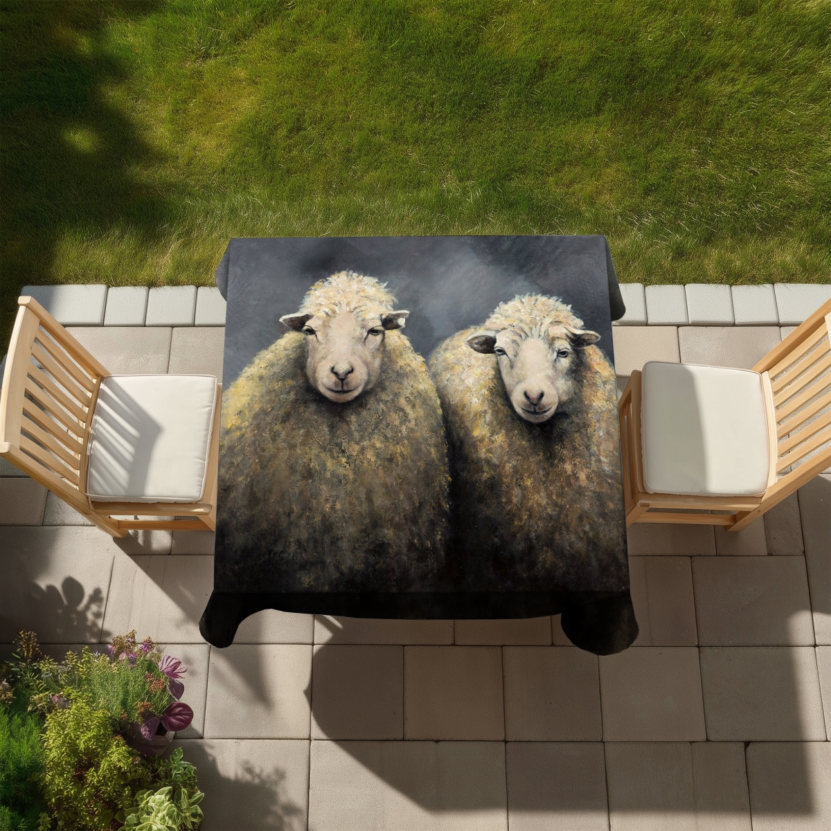 Picture of Begin Home Decor C1TC5858H6JJ7B 58 x 58 in. Wool Sheeps Beige Tablecloth - Farm Animals Indoor Outdoor Decor