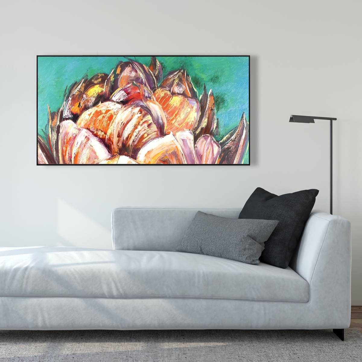 C1FC2448C5J8JE 24 x 48 in. Abstract Double Tulips Flower - Framed Canvas Home Decor