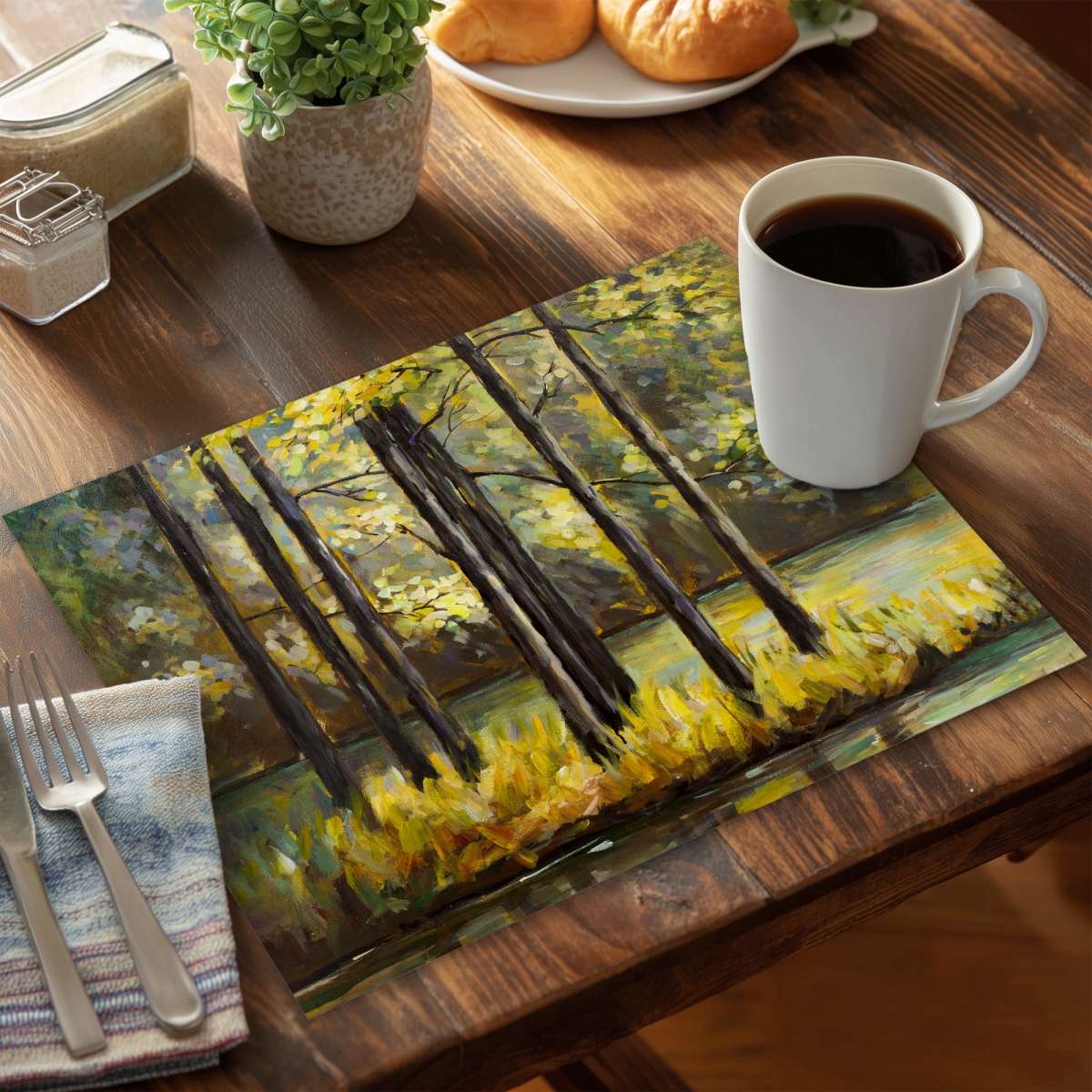 Picture of Begin Home Decor C4PP1418SPTSS1 14 x 18 in. Trees in the Middle of the Lake Polyester Placemat - Home Decor - Set of 4