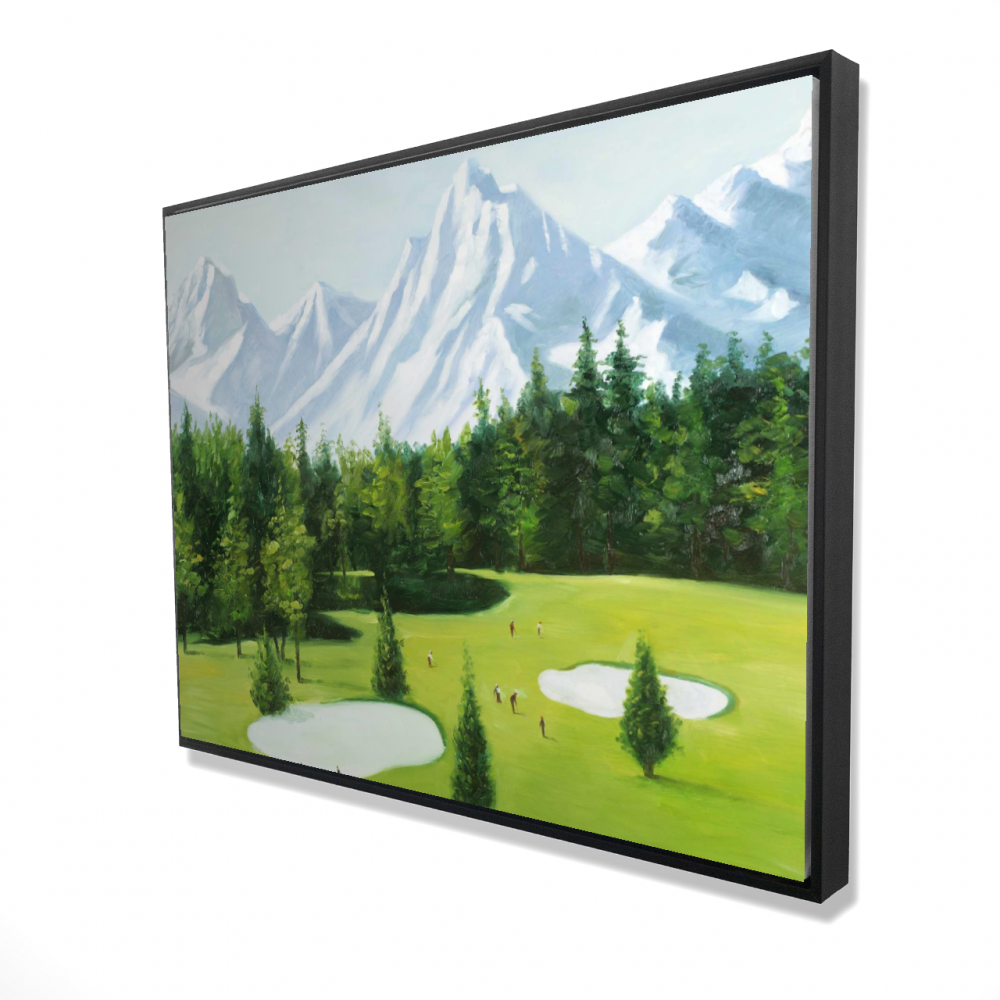 2081-3648-LA82 36 x 48 in. Golf Course with Mountains View - Office Gray Framed Canvas