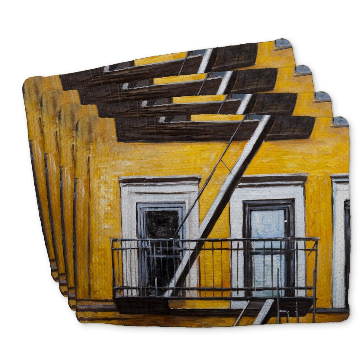 Picture of Begin Home Decor C4BP1418GSS22L 14 x 18 in. Building Old Fire Escape Braided Polyester Placemat - Home Decor - Set of 4