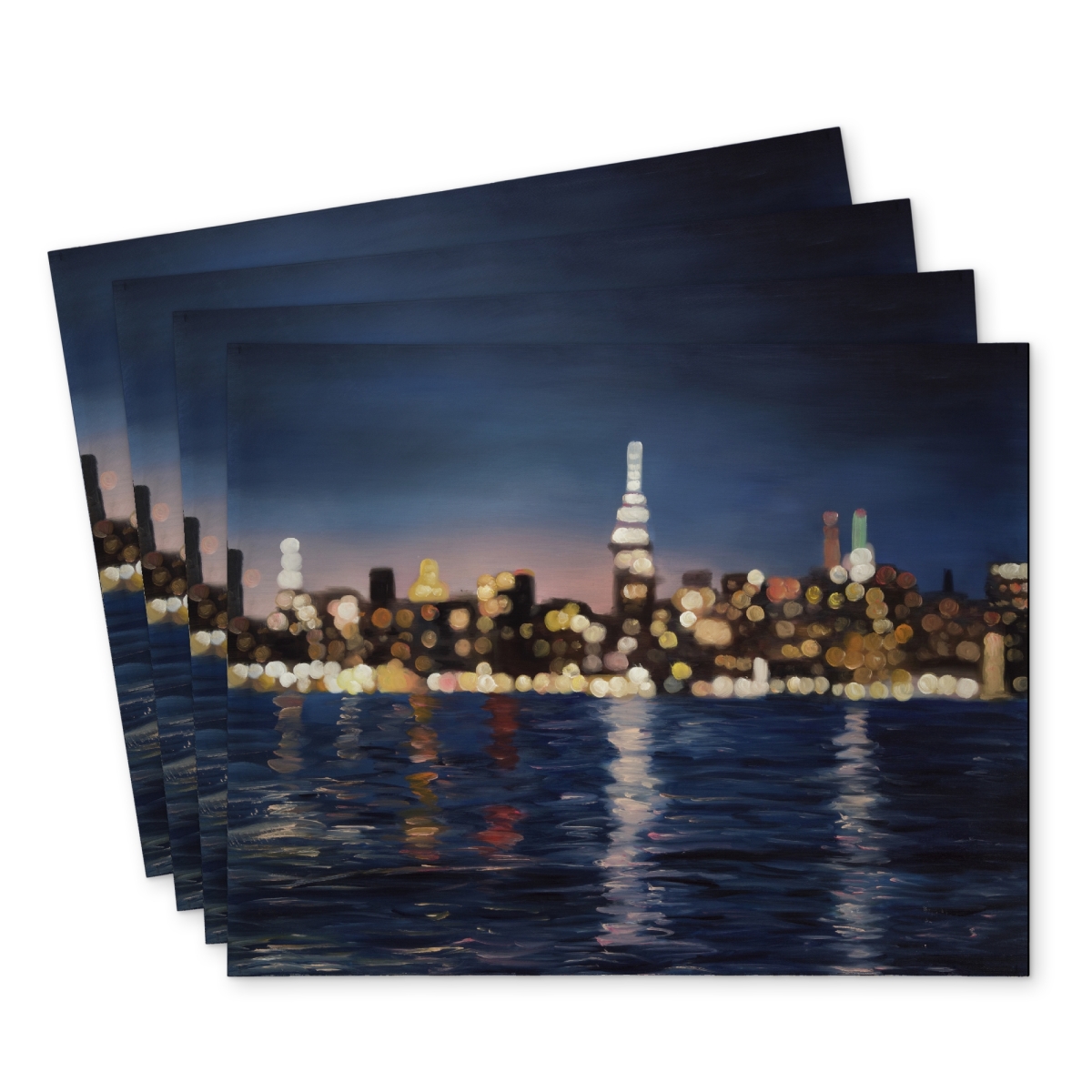 Picture of Begin Home Decor C4PP1418ZCPZUT 14 x 18 in. Blurry City Water Night Polyester Placemat - Home Decor - Set of 4