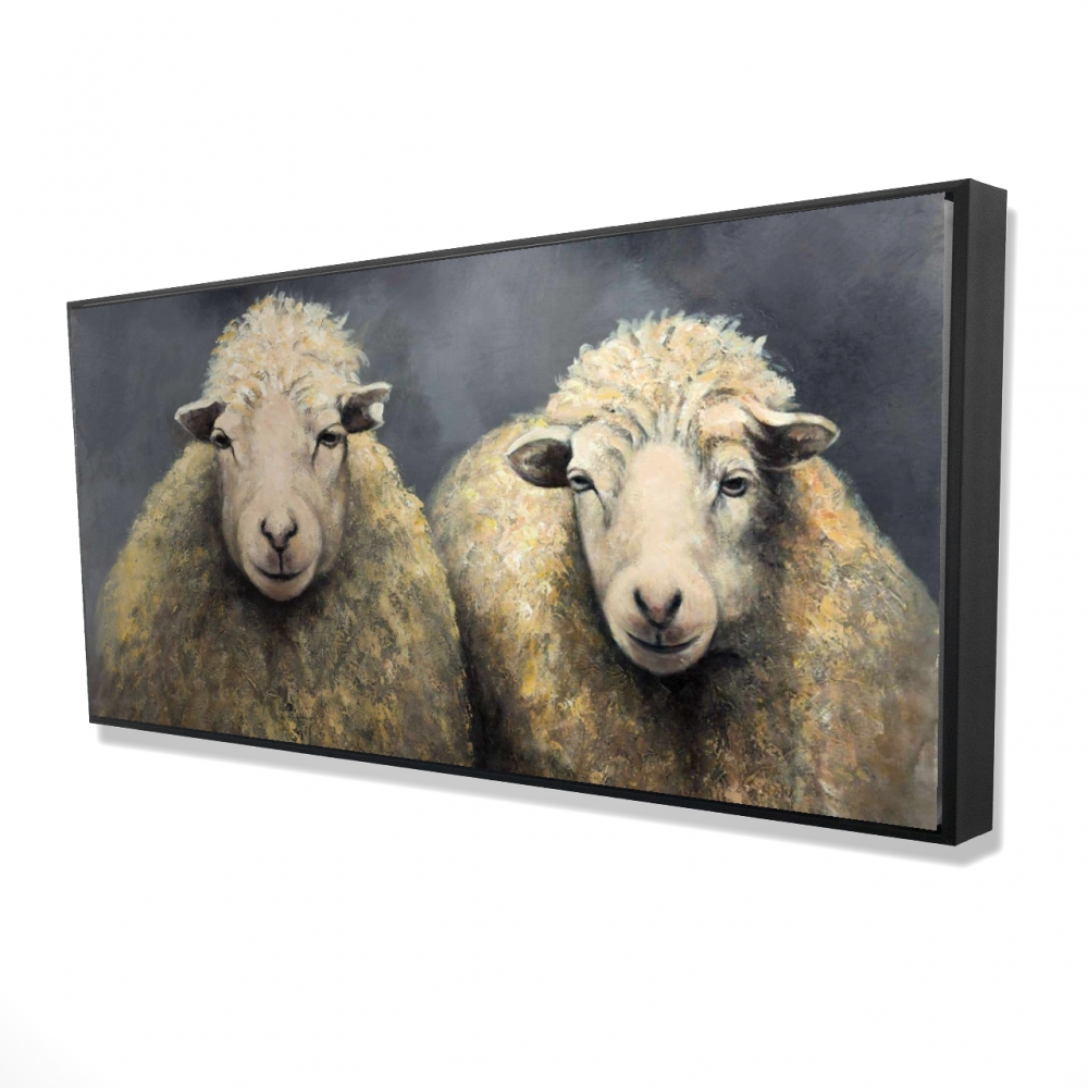 2081-2448-AN212 24 x 48 in. Wool Sheeps - Black Rustic Framed Canvas for Home Decor