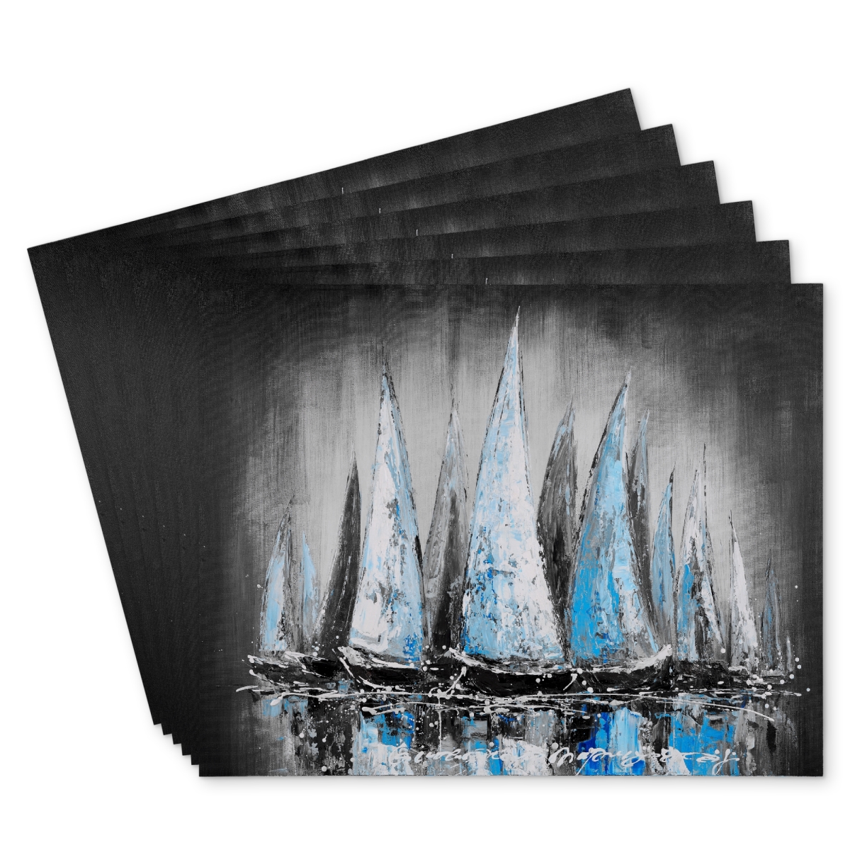 Picture of Begin Home Decor C6PP1418R4JF0H 14 x 18 in. Blue Sailboats Polyester Placemat - Home Decor Accent - Set of 6