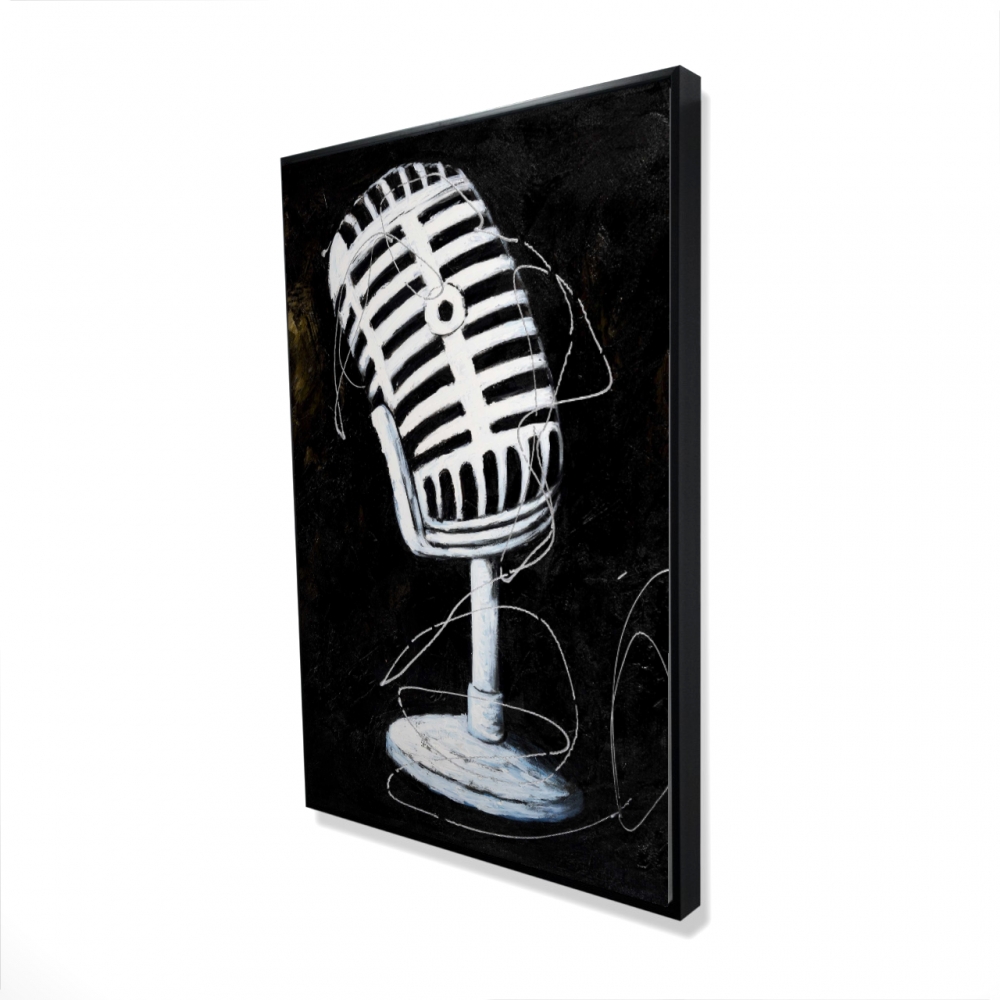 2081-3624-MU27 24 x 36 in. Microphone Black Man Cave Framed Canvas - Home Decor Art