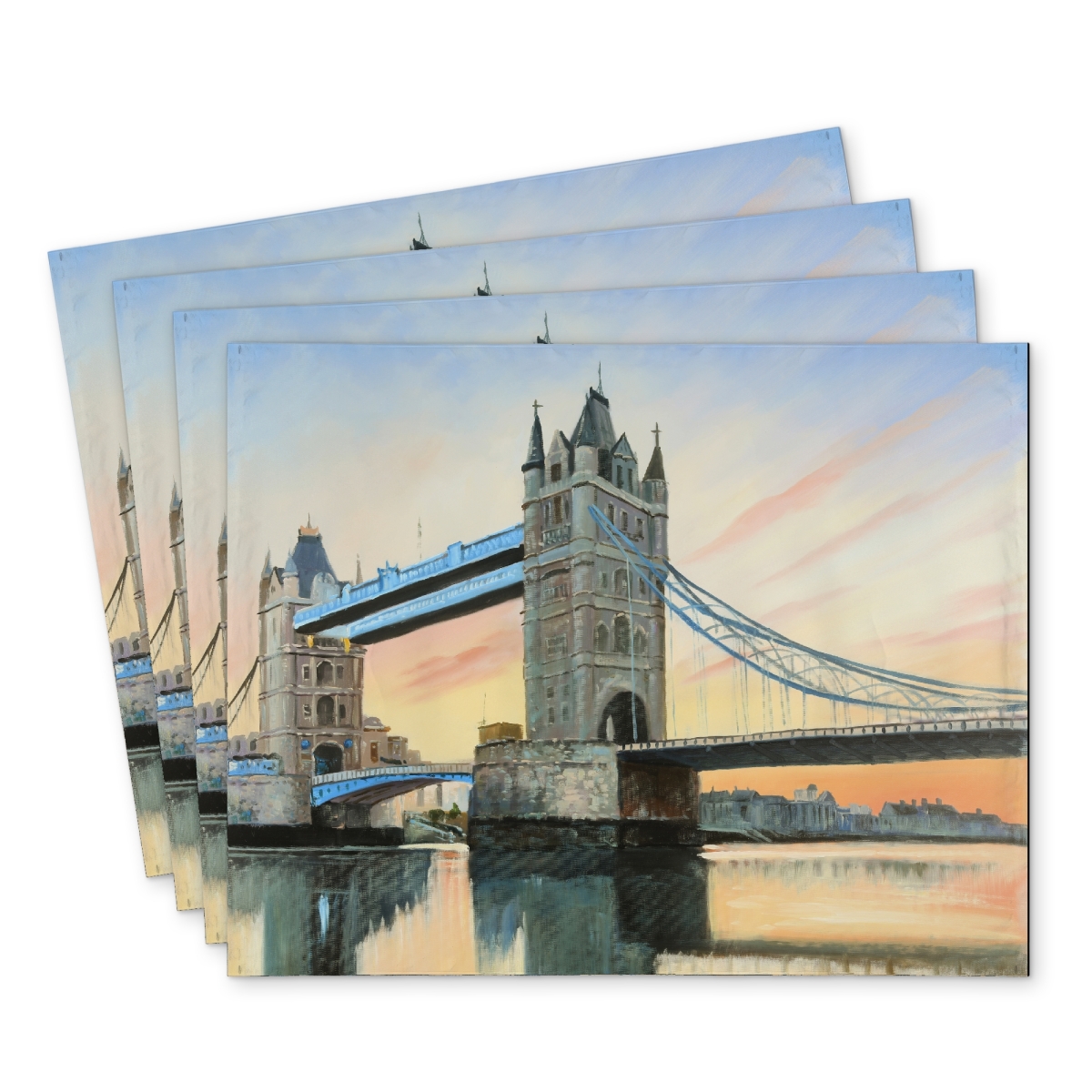 Picture of Begin Home Decor C4PP1418S2DQE2 14 x 18 in. Sunset on the London Bridge Polyester Placemat - Home Decor - Set of 4
