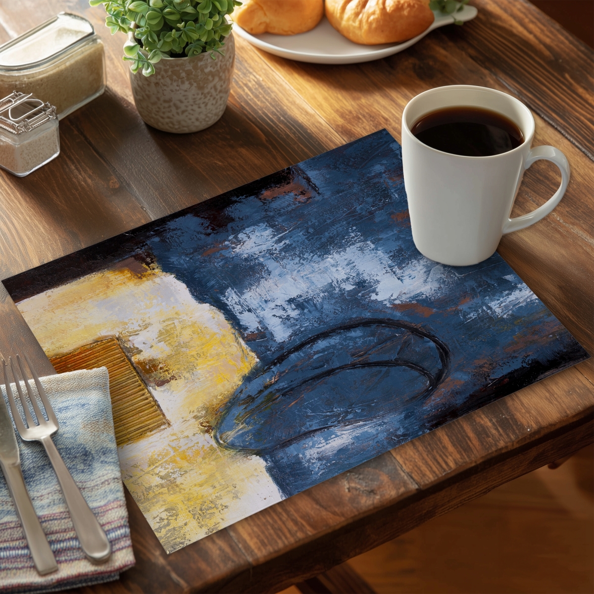 Picture of Begin Home Decor C4PP1418W1ZSZJ 14 x 18 in. Abstract Art with Numbers Polyester Placemat - Home Decor - Set of 4