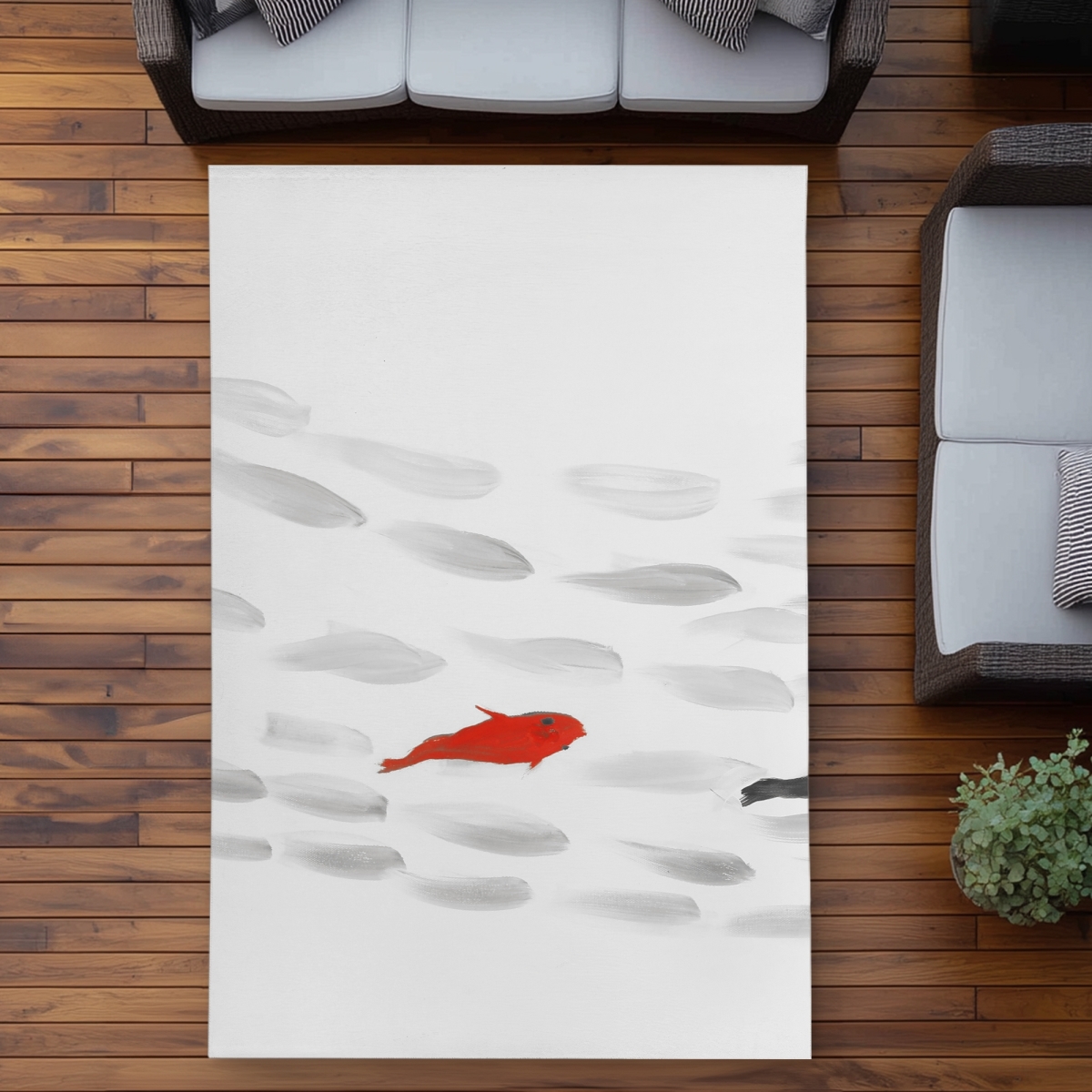 C1ROAR57HBNE3E 5 x 7 ft. Swimming Fish Swirl - Bathroom Animals Outdoor Area Rug - Rectangle