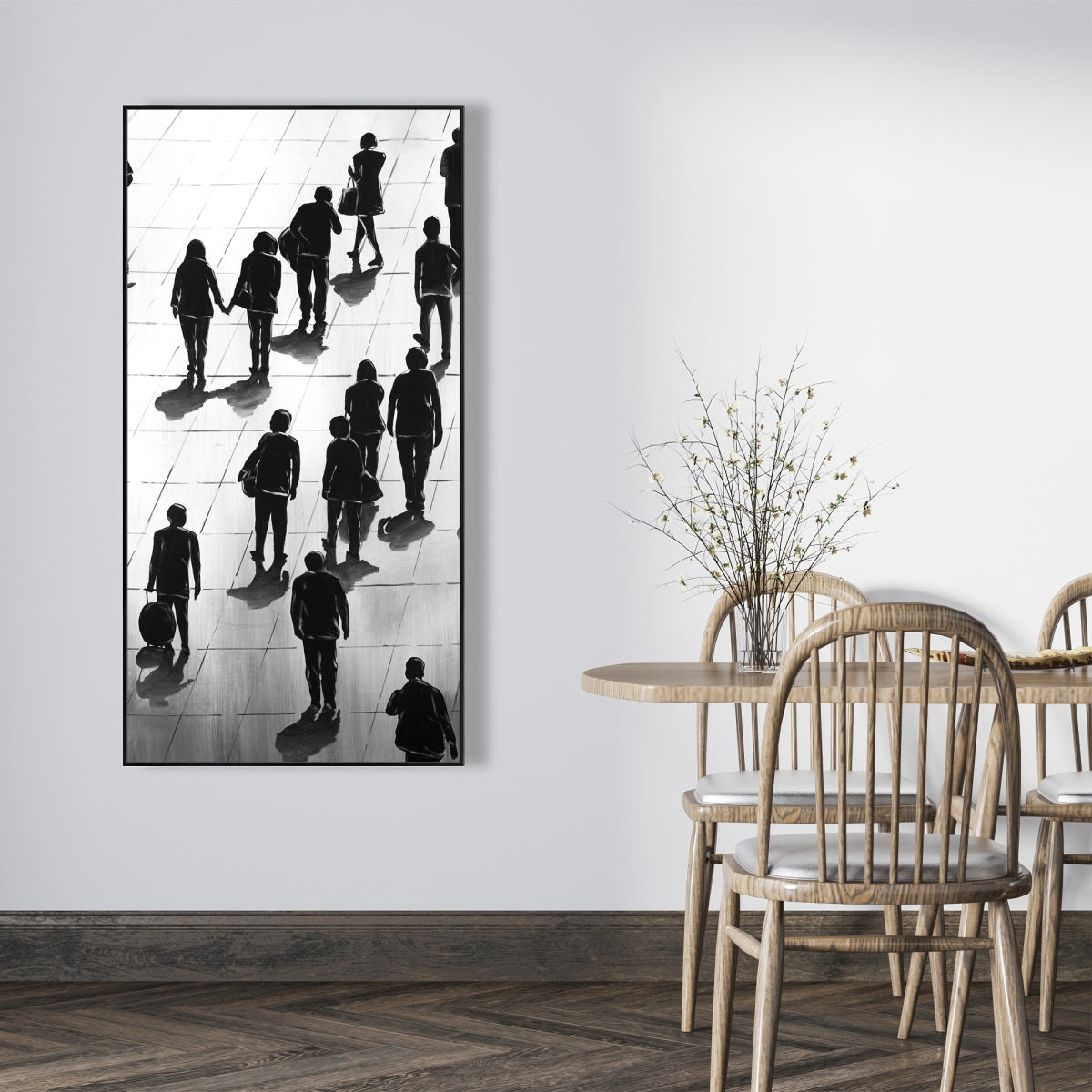 C1FC24482AB17J 24 x 48 in. Silhouettes of People on the Street - Framed Canvas Art