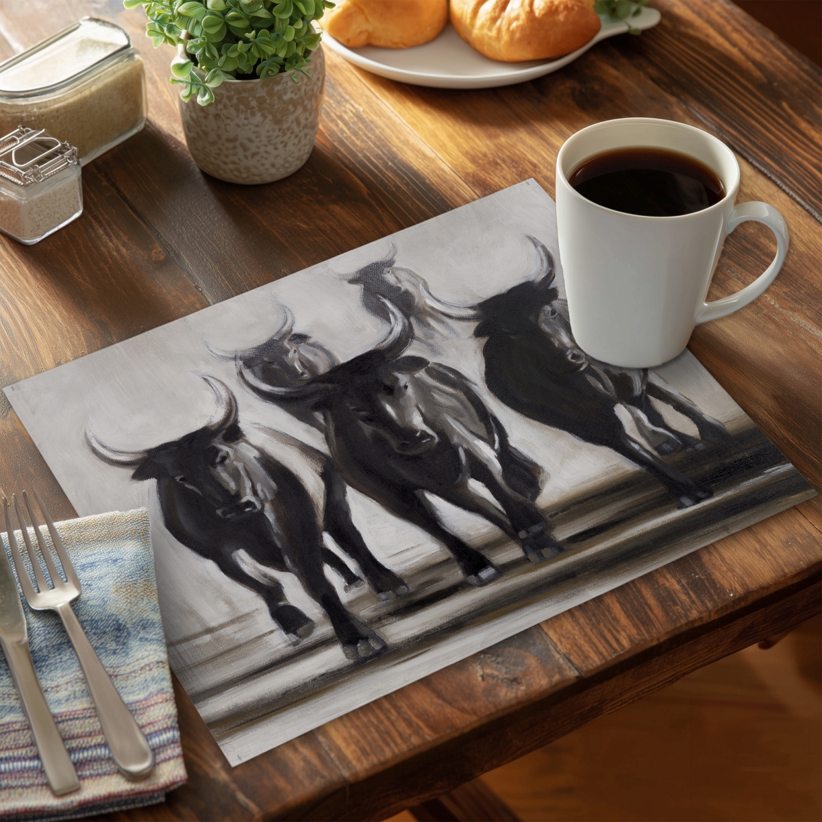 Picture of Begin Home Decor C6PP14184GM3Q1 14 x 18 in. Running Fierce Bulls Polyester Placemat - Home Decor Accent - Set of 6